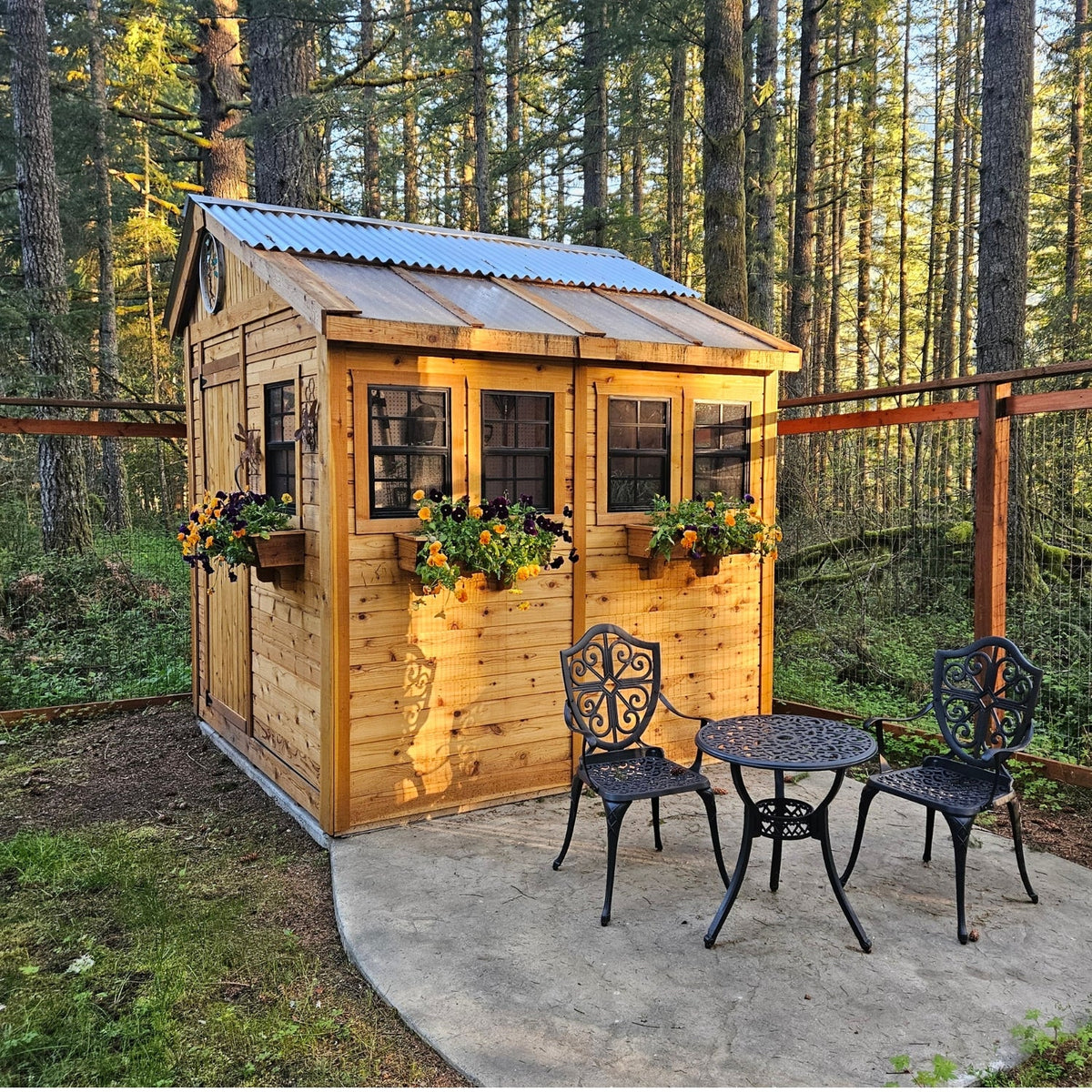 Cedar garden shed for storing homestead equipment