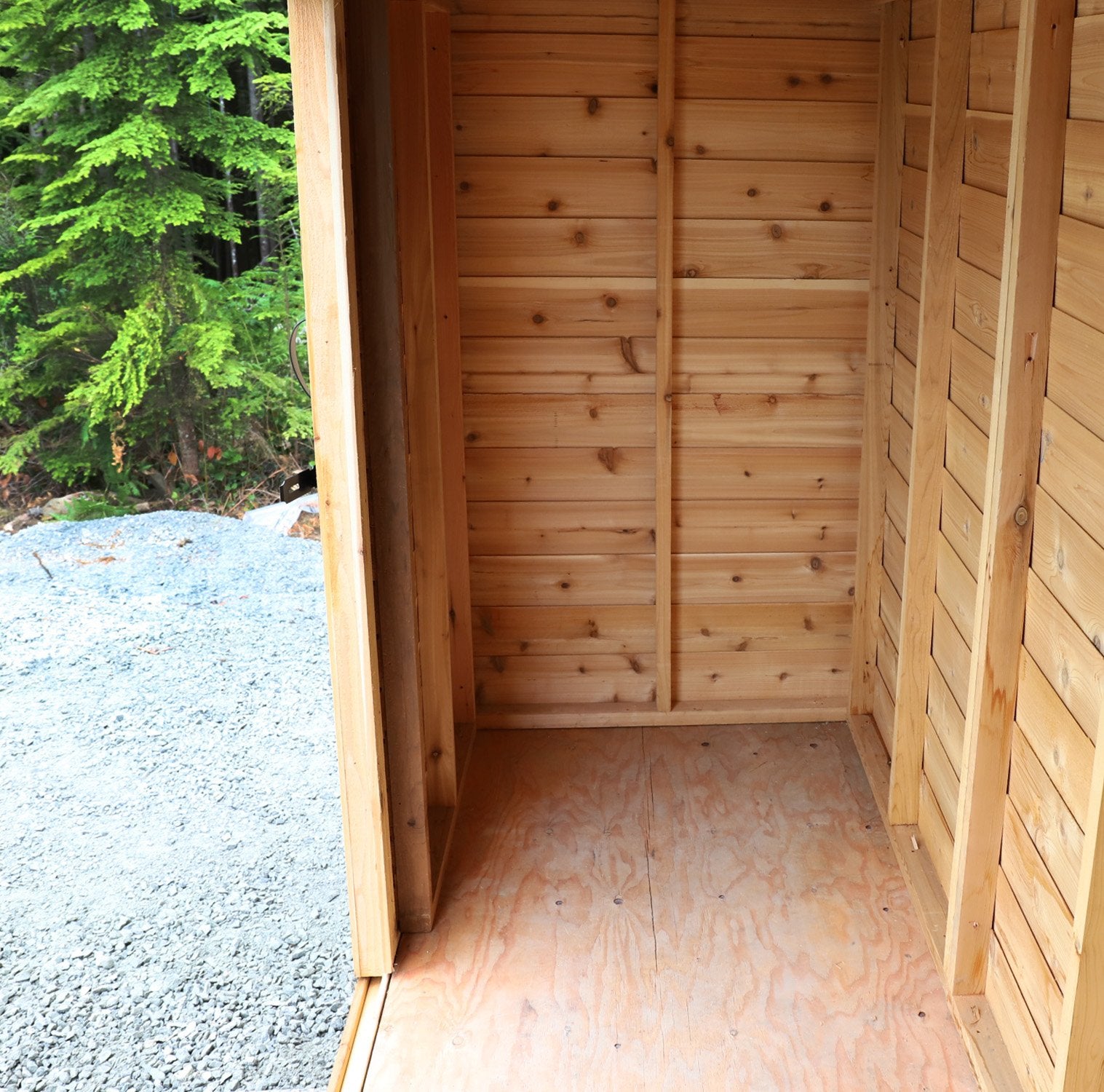 Outdoor Living Today 12x4 Western Red Cedar Spacesaver Shed Sliding Doors with Metal Roof