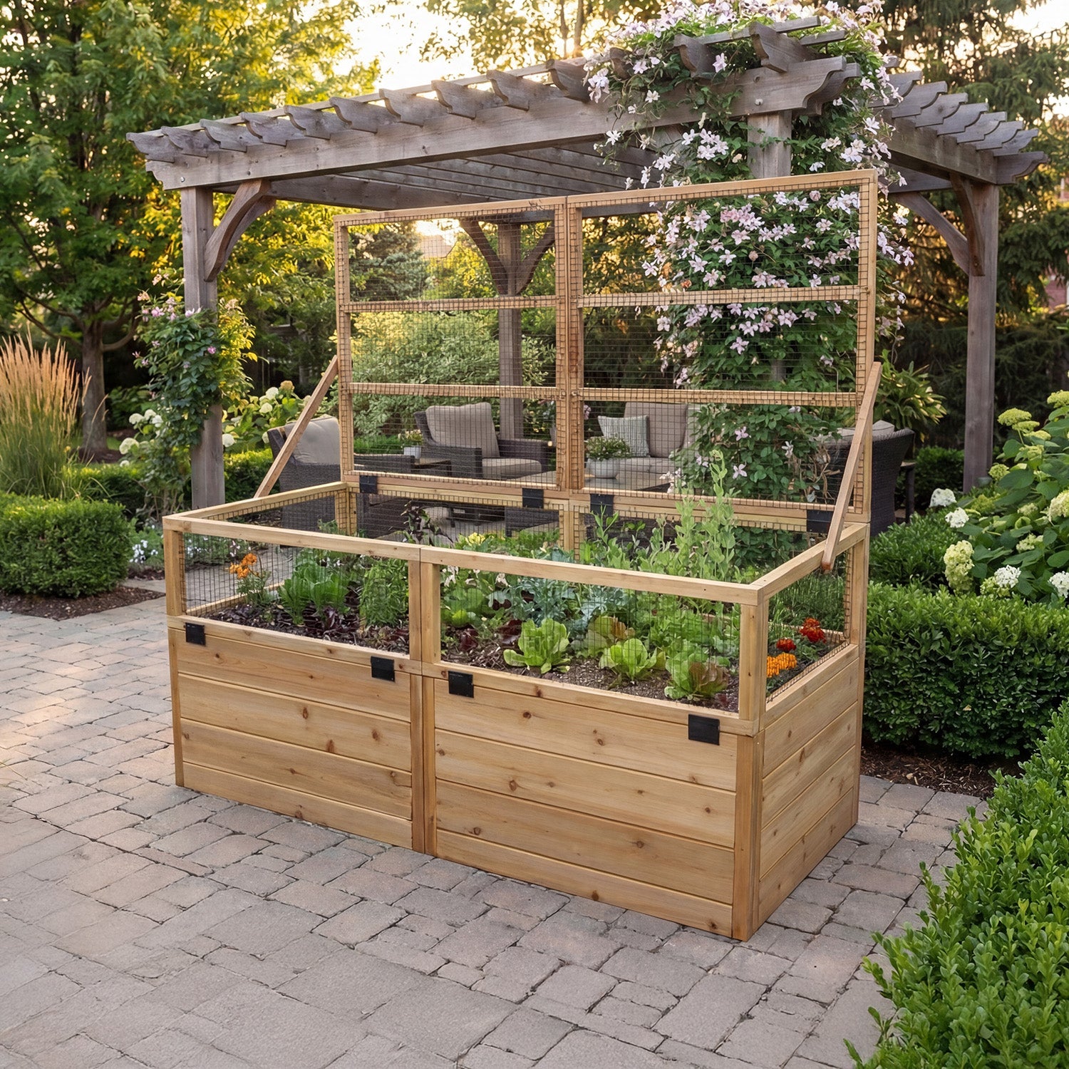 Outdoor Living Today 6x3 Western Red Cedar Raised Garden Bed with Trellis