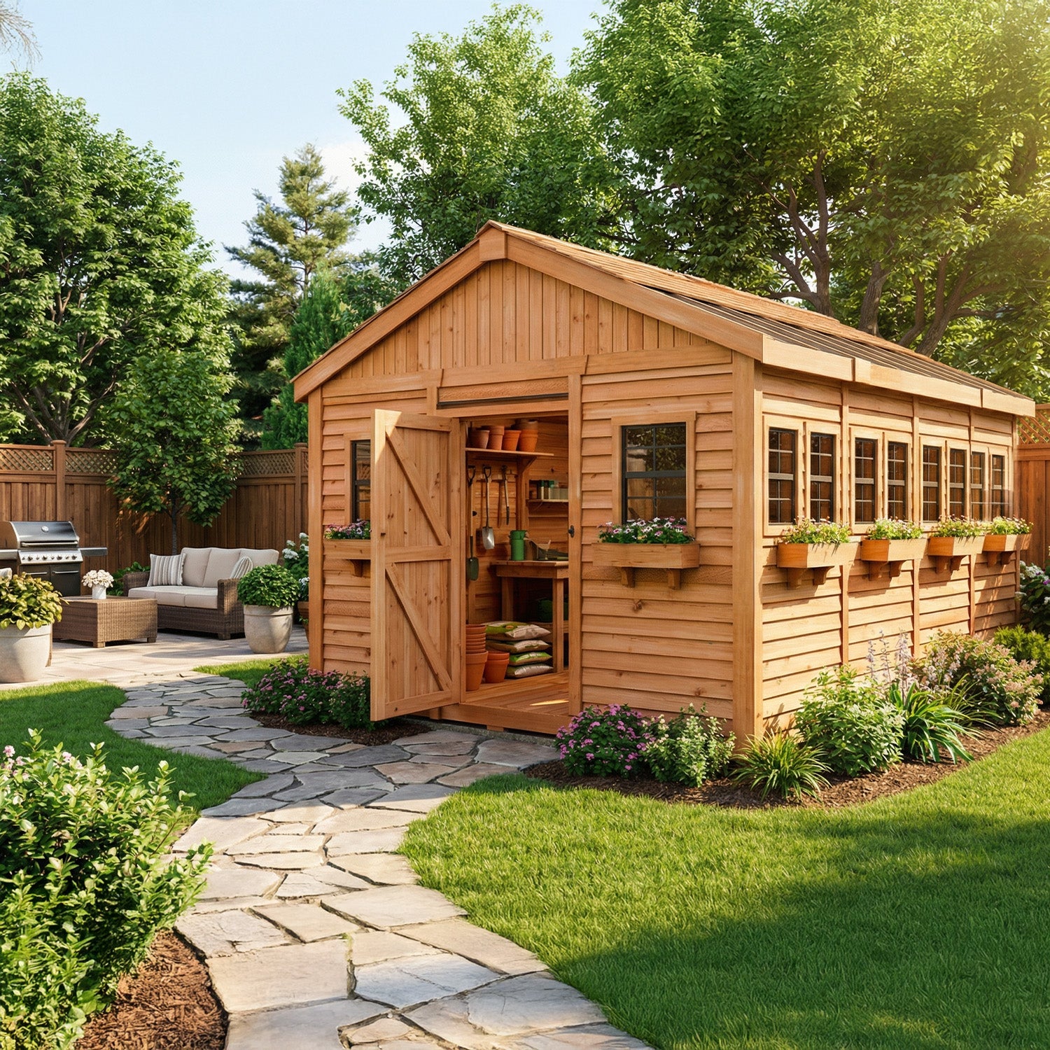 Outdoor Living Today 12x16 Western Red Cedar Sunshed Shed with Cedar Roof