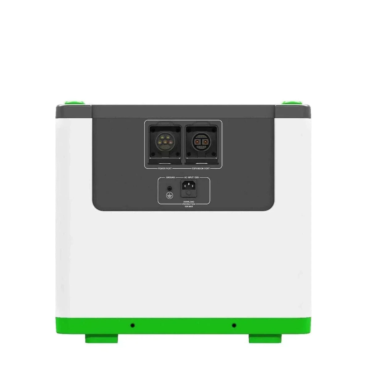 3600W power output portable power station with white and black casing, green accents, and rear AC outlets