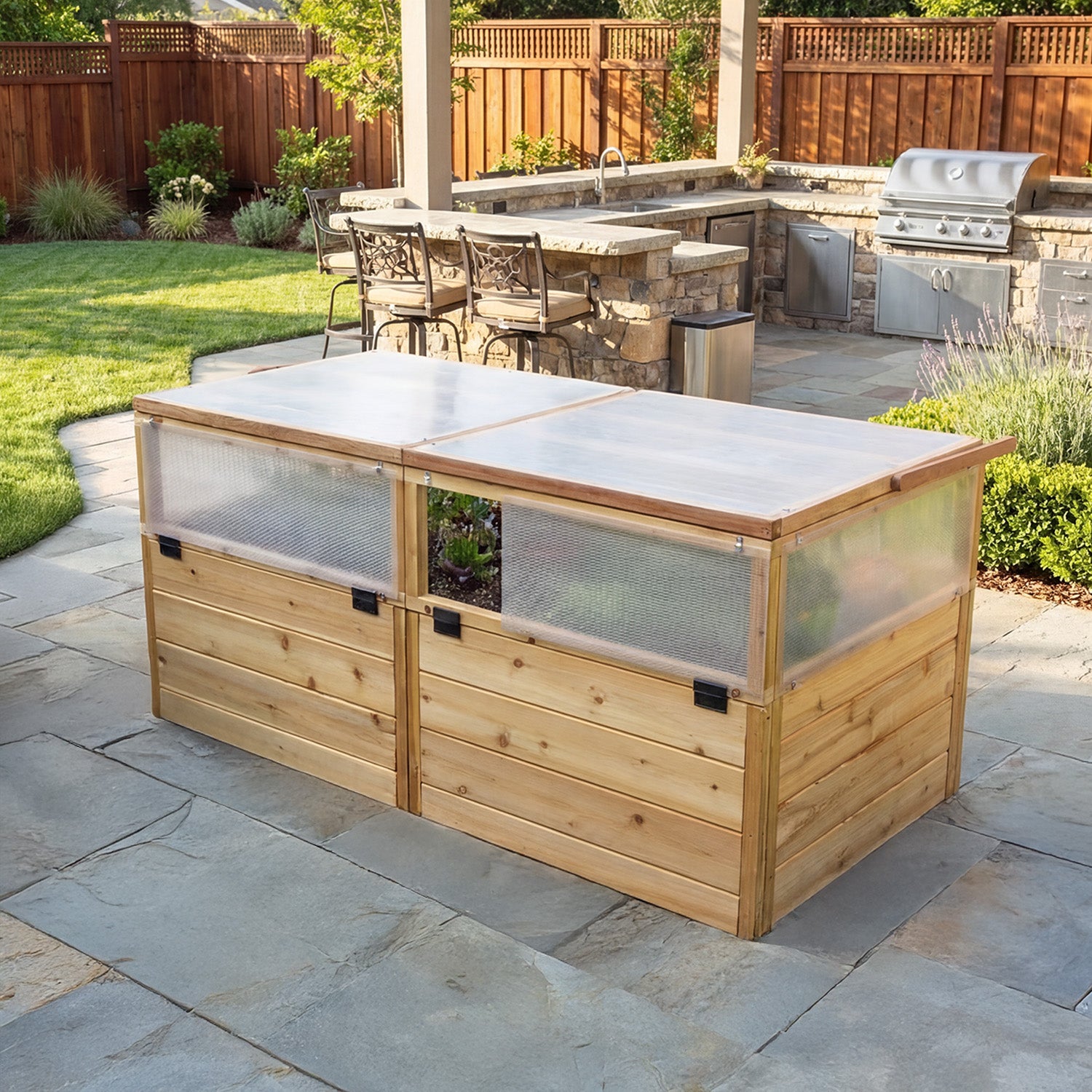 Outdoor Living Today 6x3 Western Red Cedar Raised Garden Bed with Mini Greenhouse