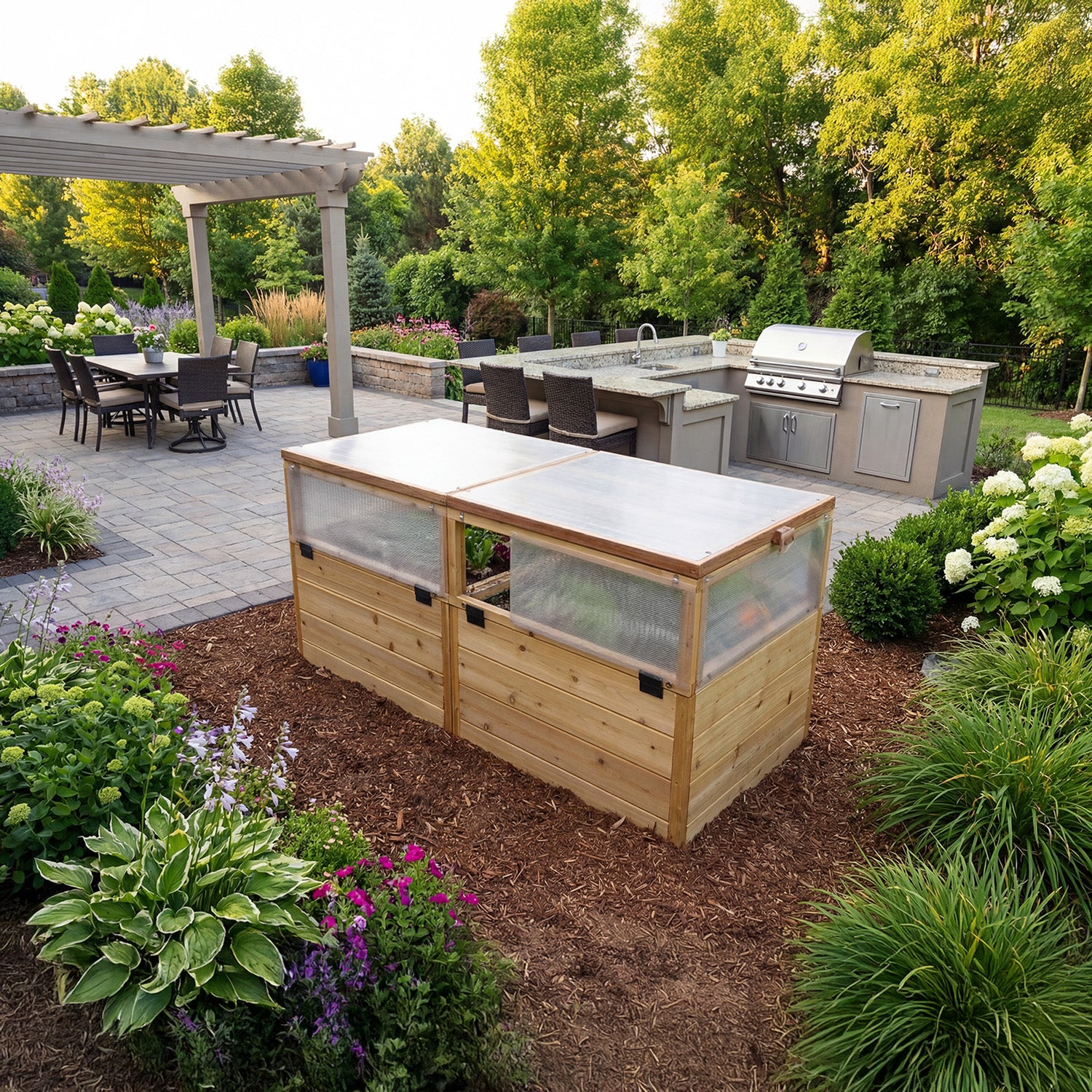Outdoor Living Today 6x3 Western Red Cedar Raised Garden Bed with Mini Greenhouse