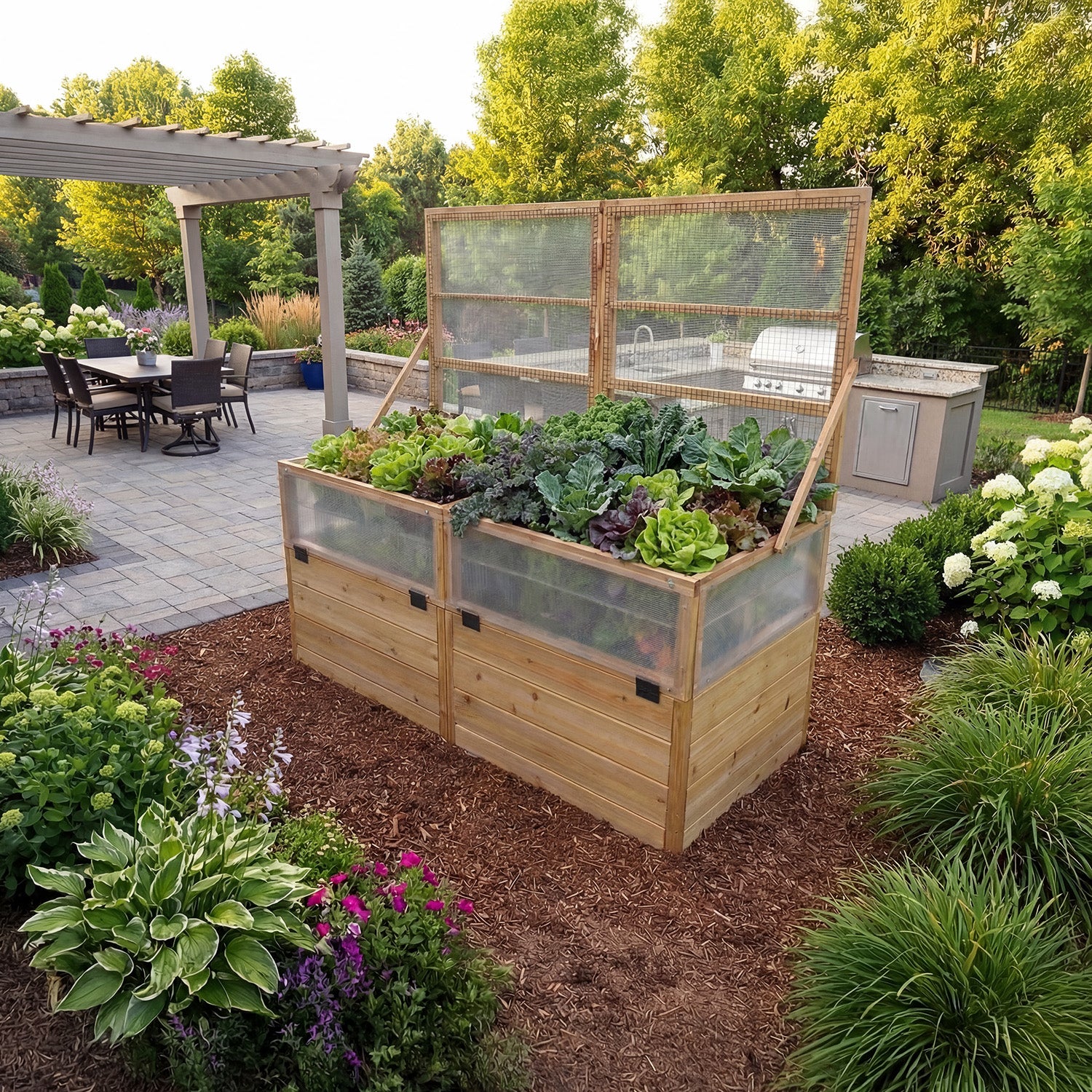 Outdoor Living Today 6x3 Western Red Cedar Raised Garden Bed with Mini Greenhouse