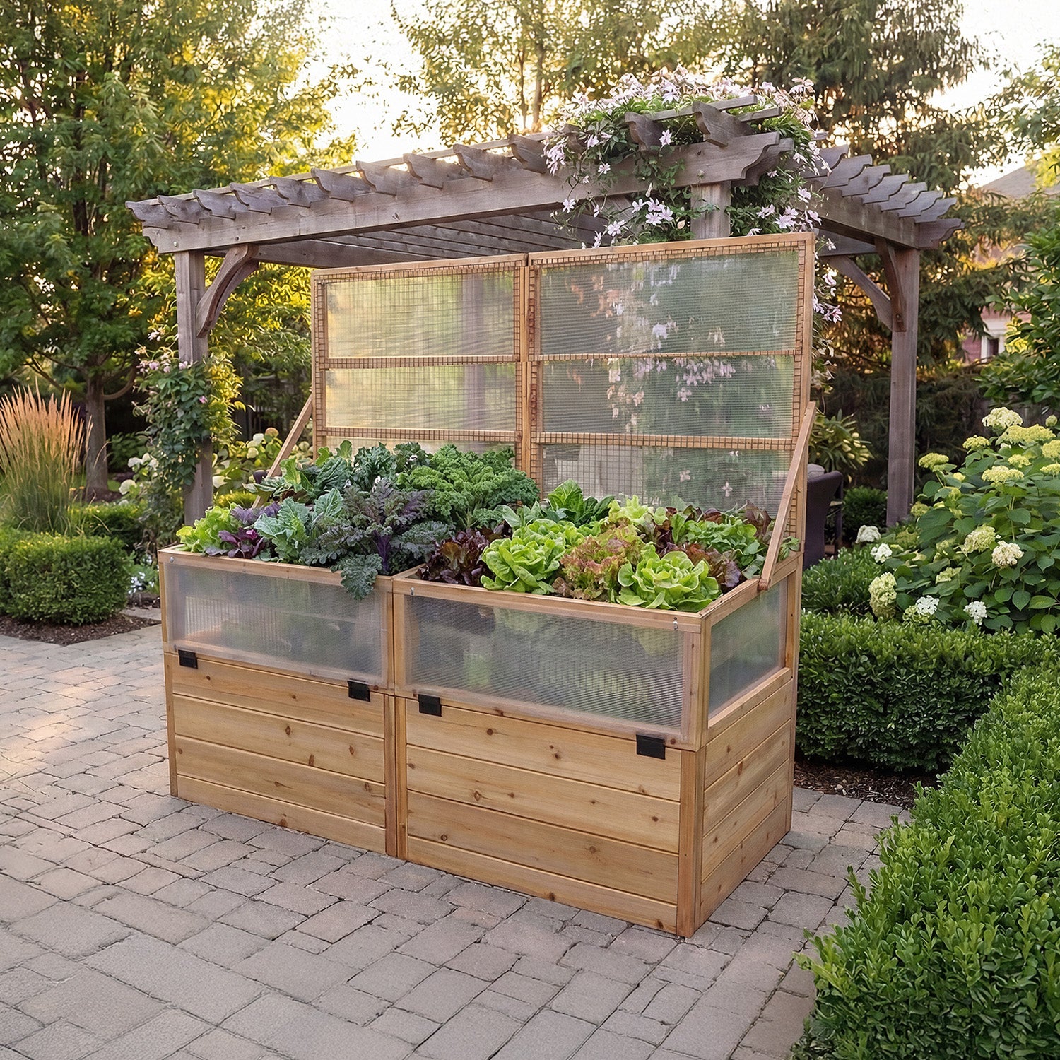 Outdoor Living Today 6x3 Western Red Cedar Raised Garden Bed with Mini Greenhouse