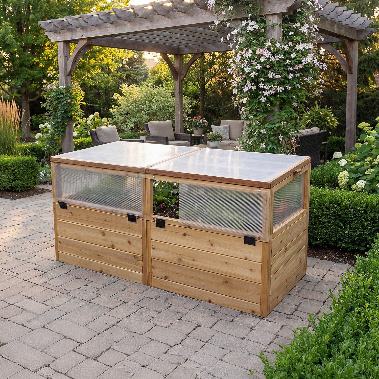 Outdoor Living Today 6x3 Western Red Cedar Raised Garden Bed with Mini Greenhouse