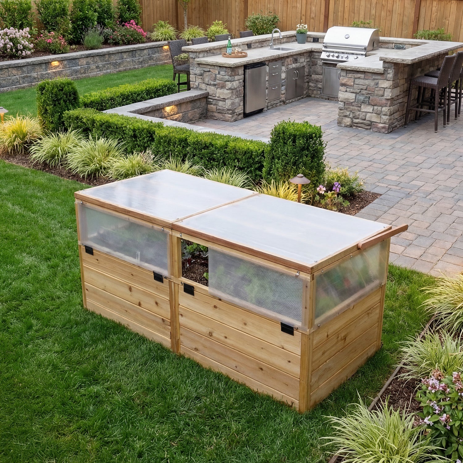 Outdoor Living Today 6x3 Western Red Cedar Raised Garden Bed with Mini Greenhouse