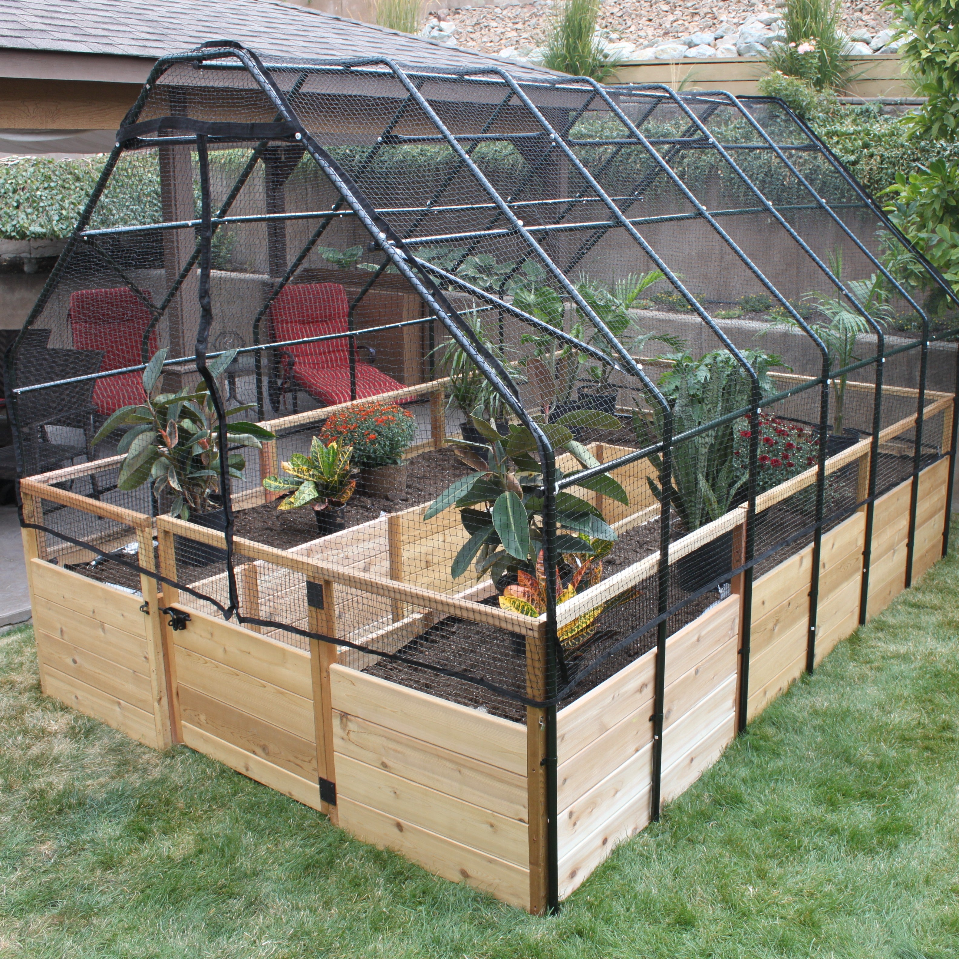 Outdoor Living Today 8x12 Western Red Cedar Raised Garden Bed with Bird Net Frame & Cover
