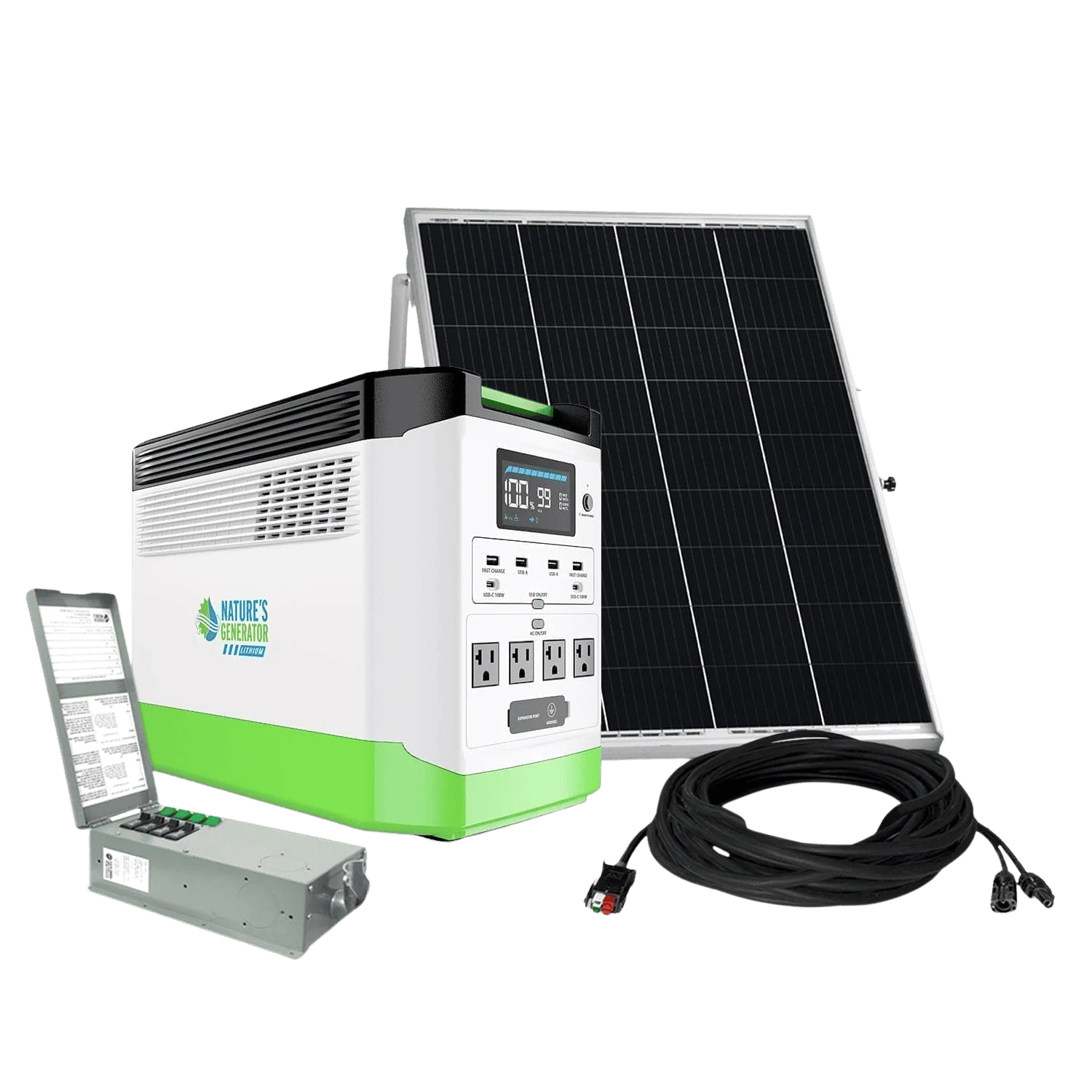 Nature's Generator Lithium 1800 + 100W panel + 4 circuit transfer switch