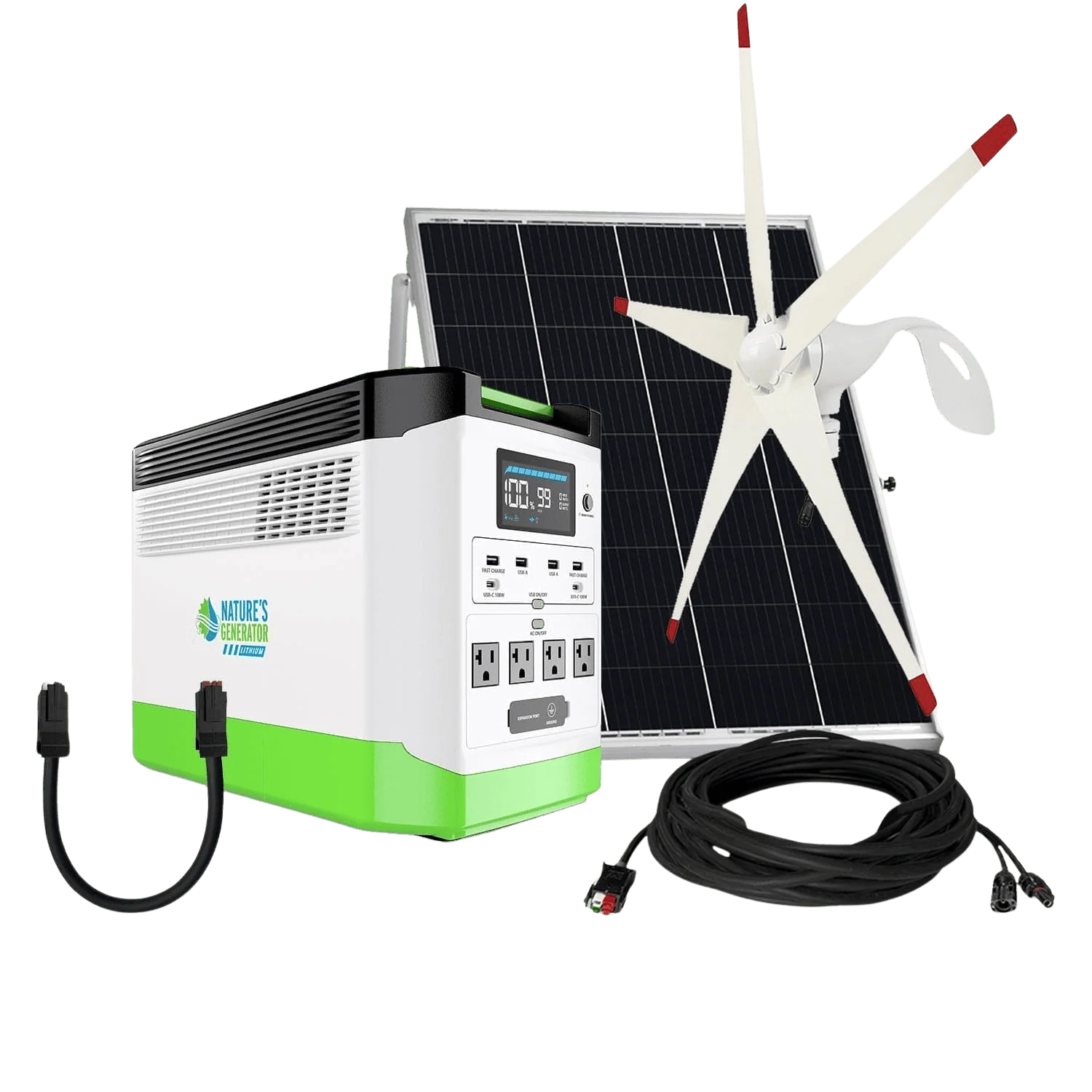 Nature's Generator Lithium 1800 + 100W panel + wind turbine