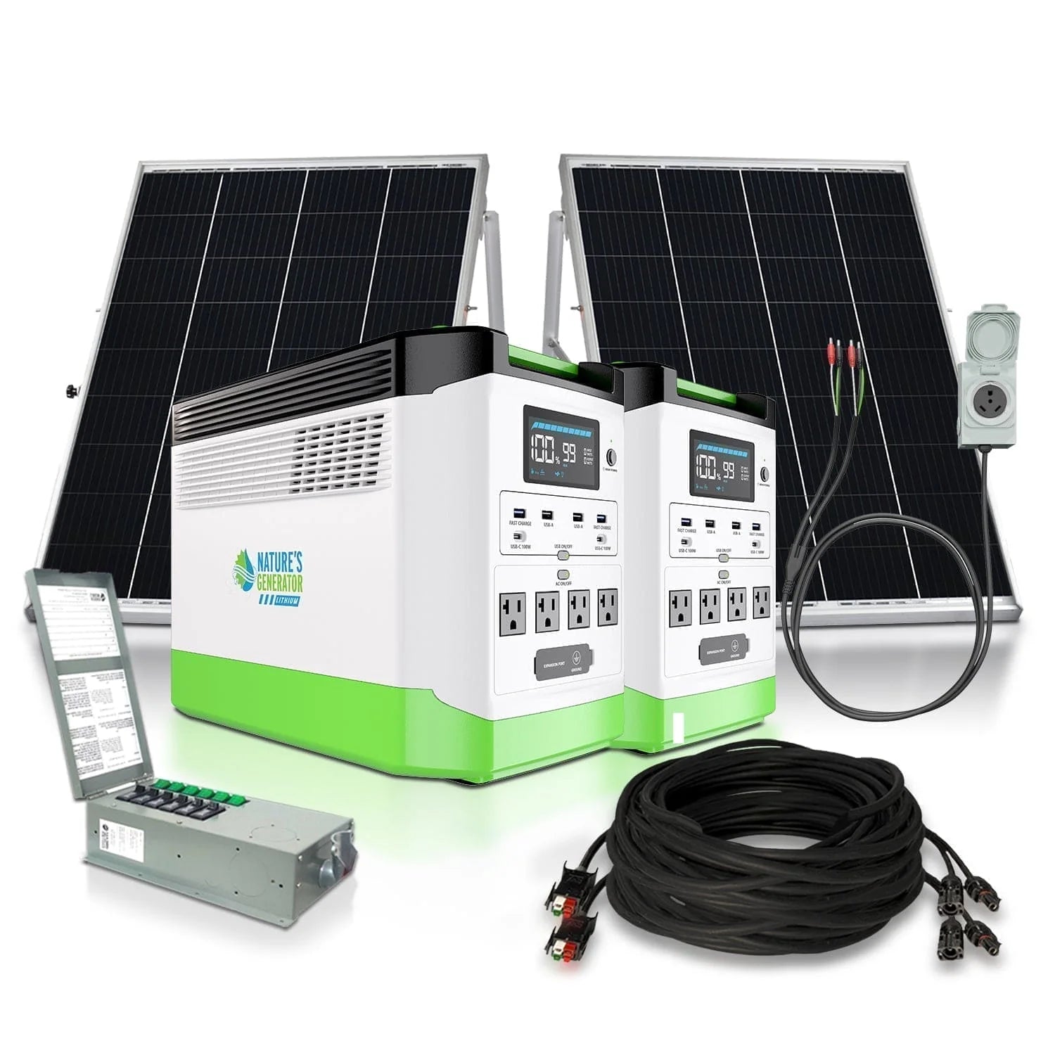 Nature's Generator Lithium 1800 + 2x 100W panels + 6 circuit transfer switch