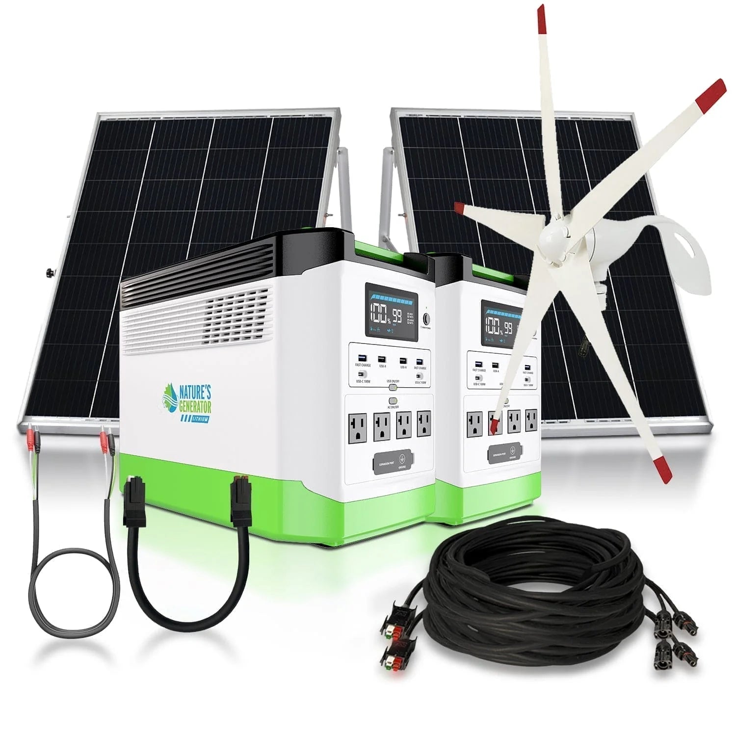 Nature's Generator Lithium 1800 + 2x 100W panels + wind turbine