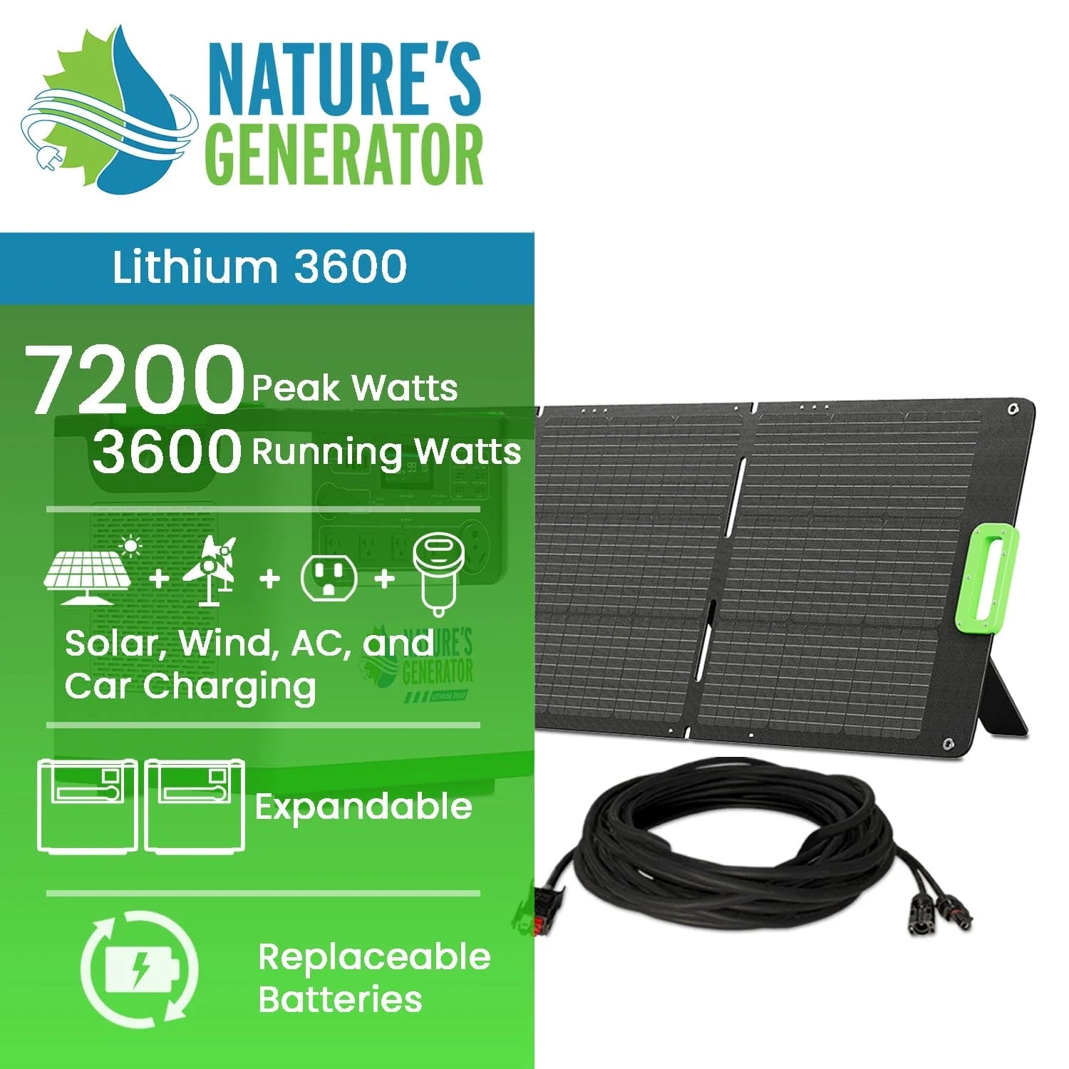Nature's Generator Lithium 3600 + 200W folding panel