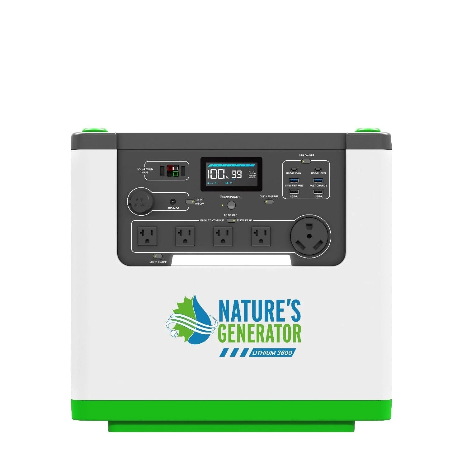 Nature's Generator Lithium 3600 + 2x 100W panels + 6 circuit transfer switch