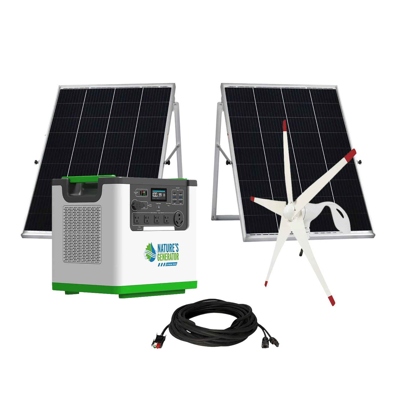 Nature's Generator Lithium 3600 + 2x 100W panels + wind turbine