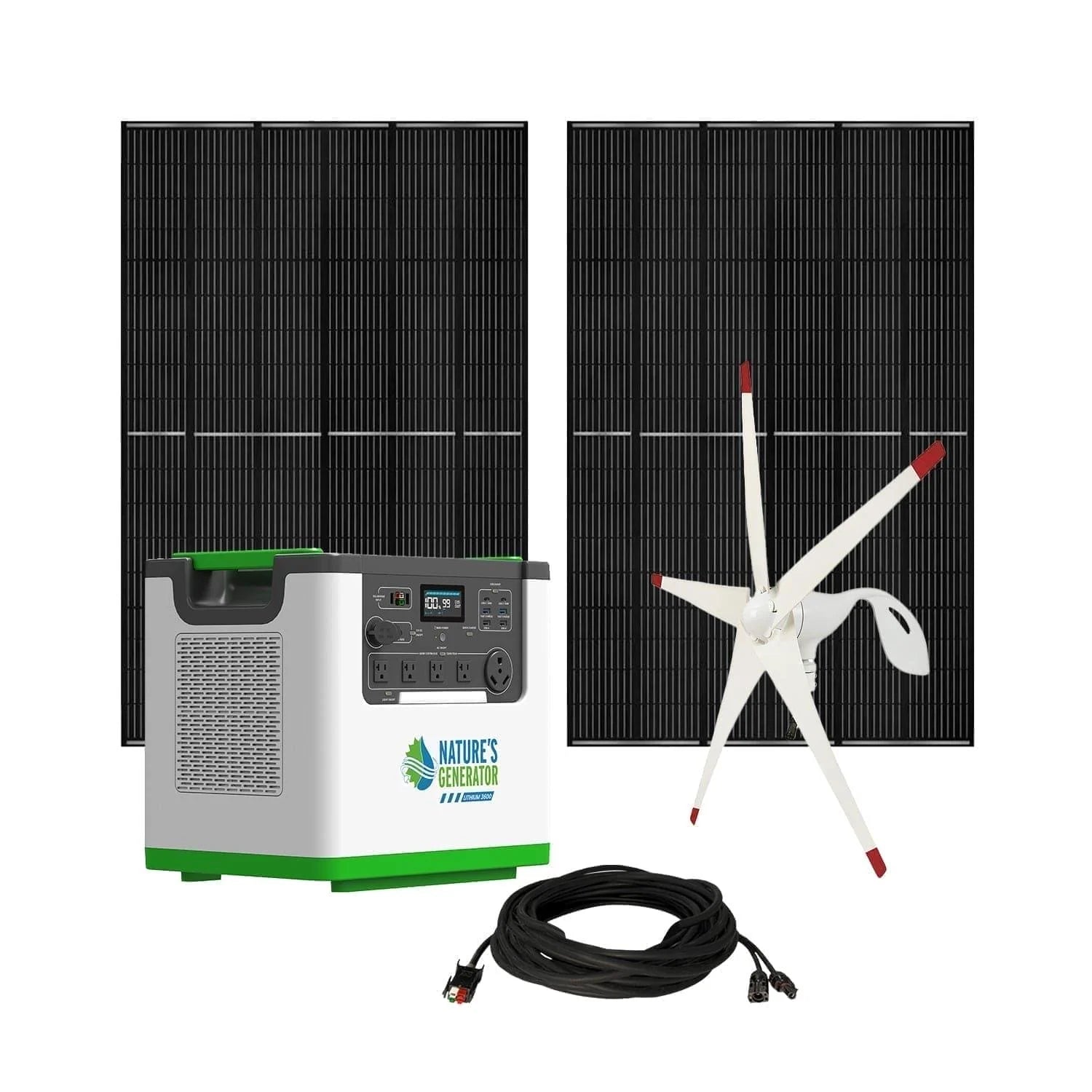 Nature's Generator Lithium 3600 + 2x 100W panels + wind turbine