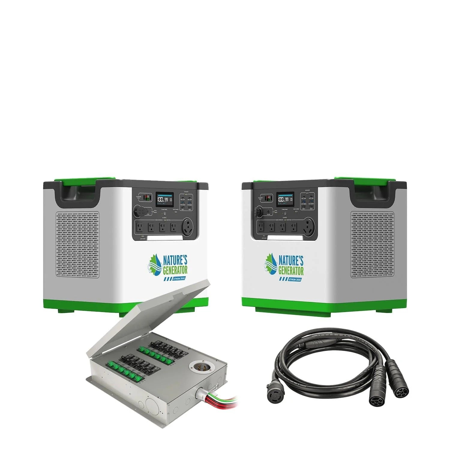 Nature's Generator Lithium 3600 + 2x 410W panels + 6 circuit transfer switch
