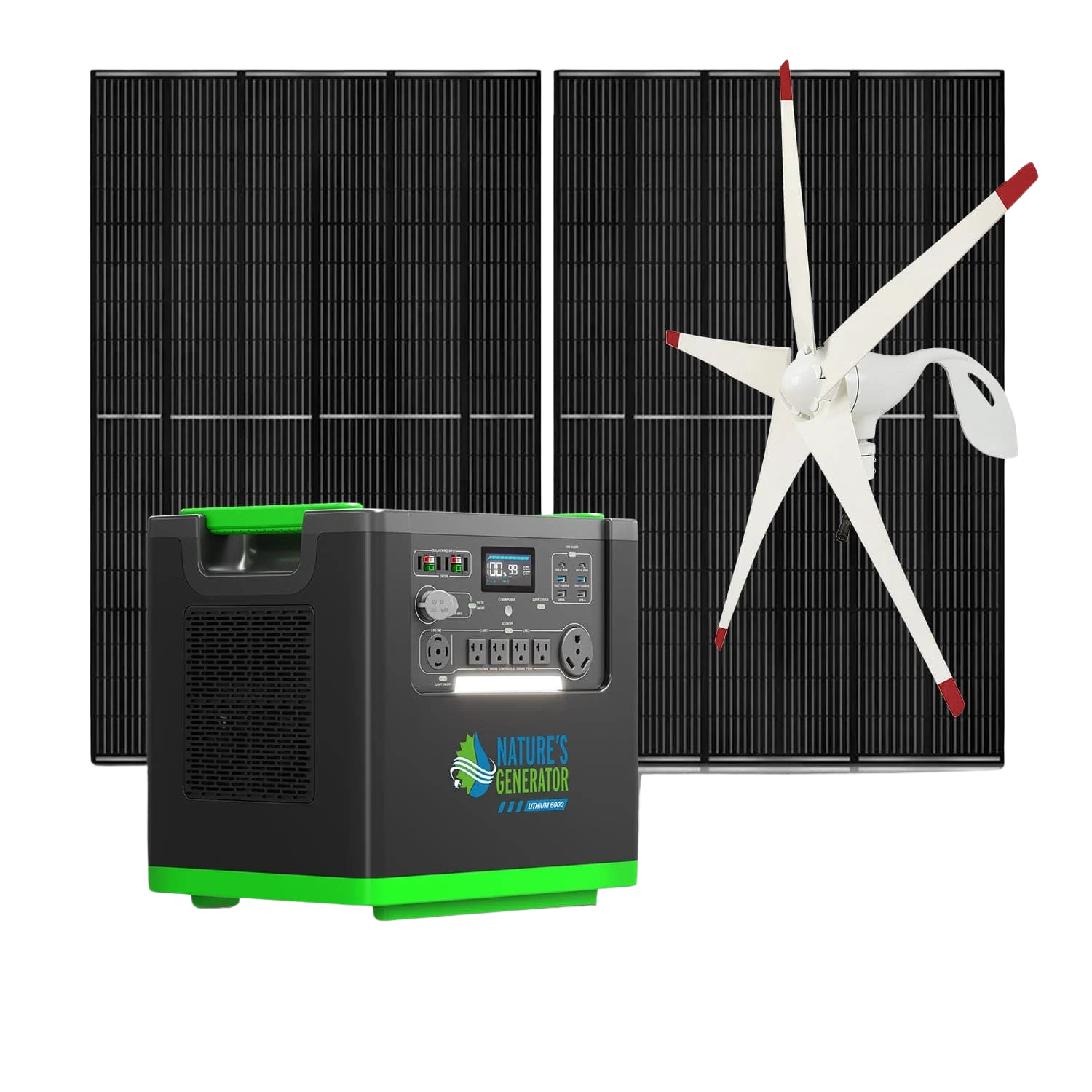 Nature's Generator Lithium 6000 + 2x 410W rigid panels + wind turbine