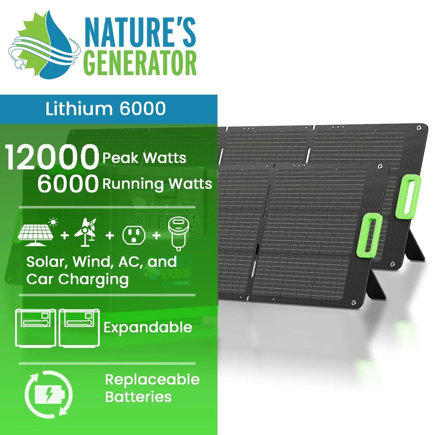 Nature's Generator Lithium 6000 + 2x 410 Rigid Panels