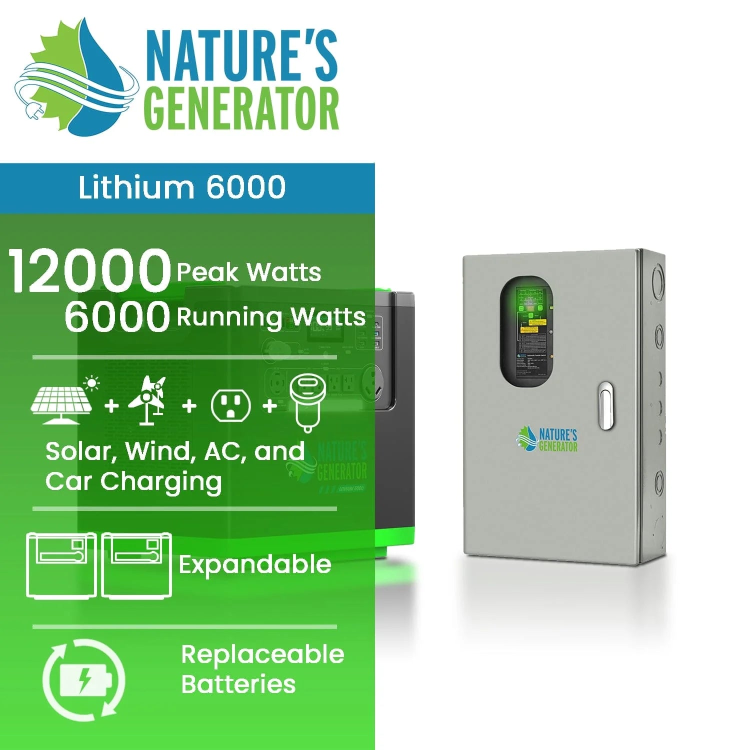 Nature's Generator Lithium 6000 + 50A ATS