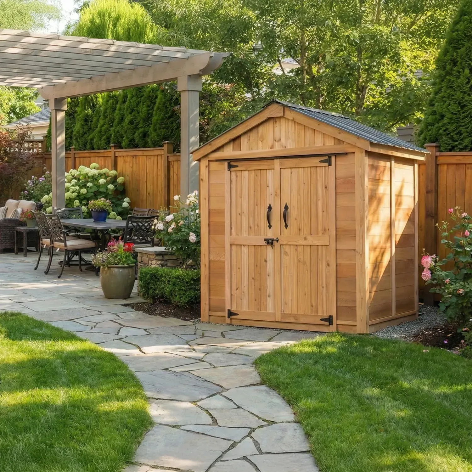Outdoor Living Today 6x4 Western Red Cedar Space Master Shed Double Door with Metal Roof