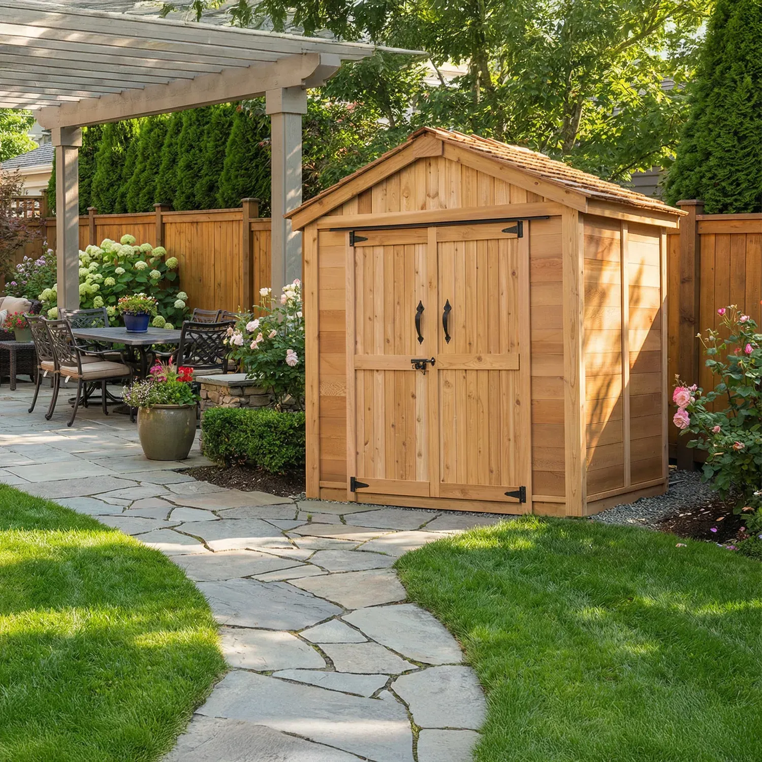 Outdoor Living Today 6x4 Western Red Cedar Space Master Shed Double Door with Metal Roof