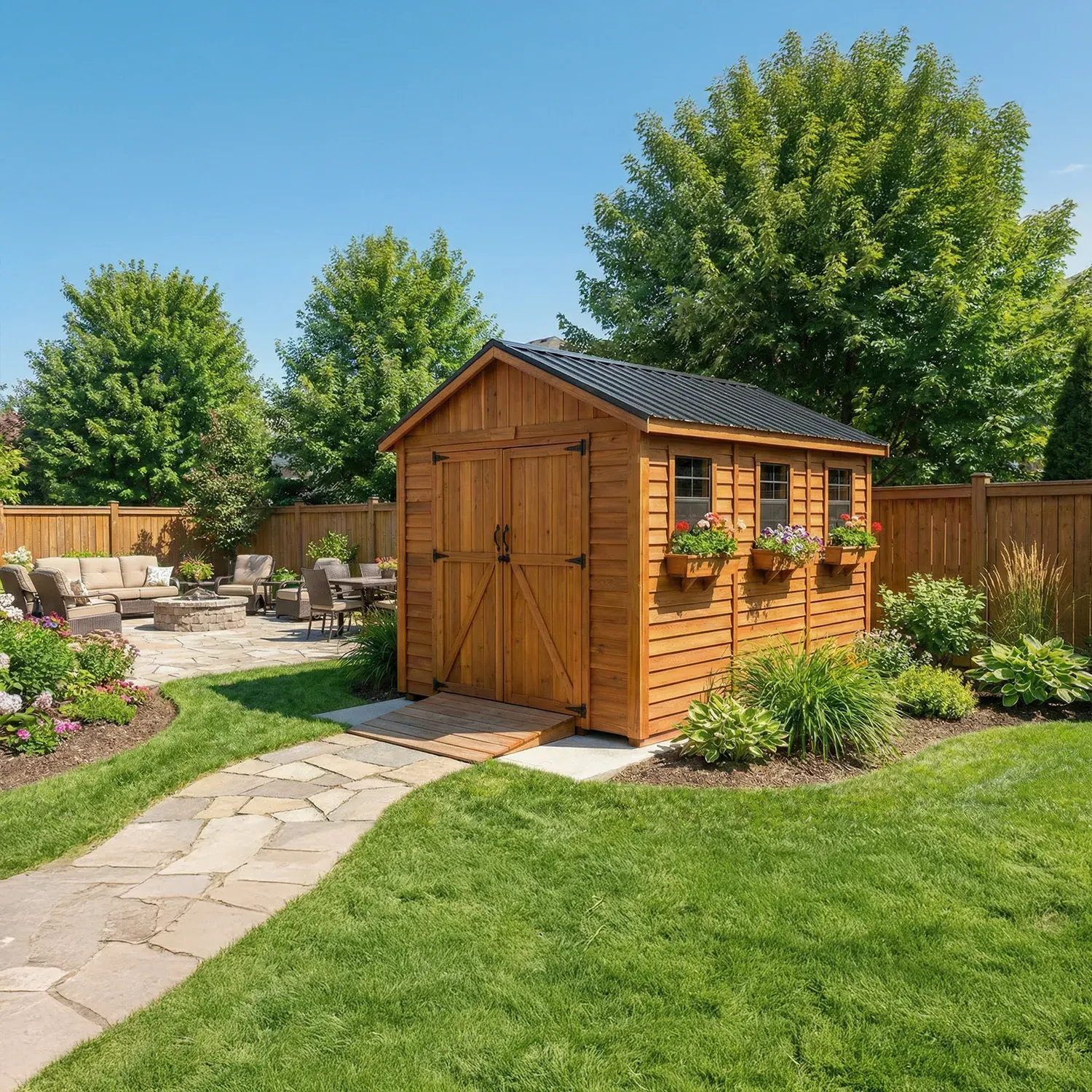 Outdoor Living Today 8x12 Western Red Cedar Spacemaster Garden Shed with Metal Roof