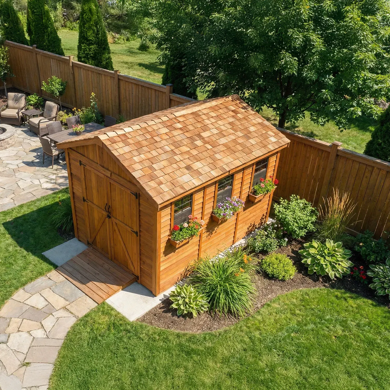 Outdoor Living Today 8x12 Western Red Cedar Spacemaster Garden Shed with Metal Roof