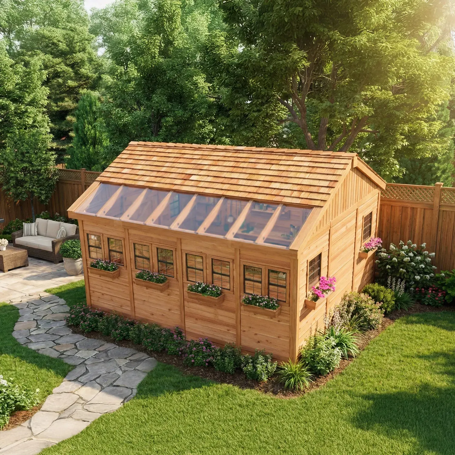 Outdoor Living Today 12x16 Western Red Cedar Sunshed Shed with Metal Roof