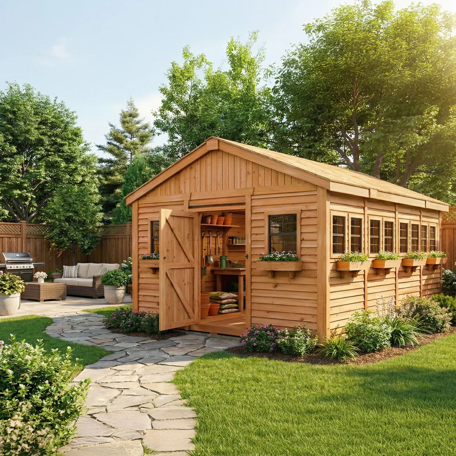Outdoor Living Today 12x16 Western Red Cedar Sunshed Shed with Metal Roof