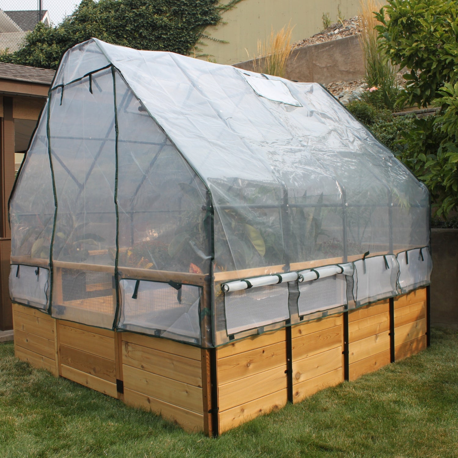 Outdoor Living Today 8x8 Western Red Cedar Raised Garden Bed with Greenhouse Option