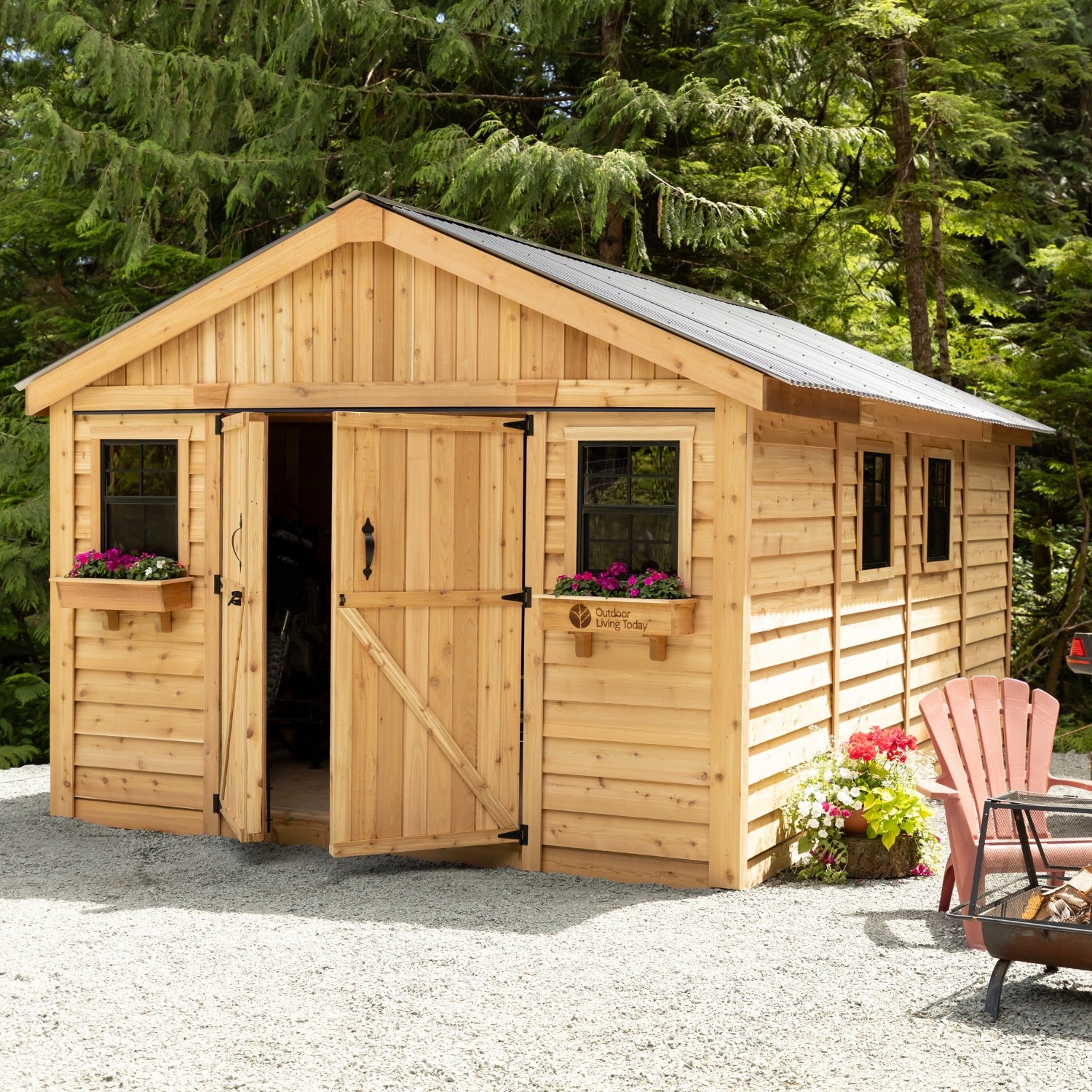 Outdoor Living Today 12x16 Western Red Cedar Spacemaster with Metal Roof