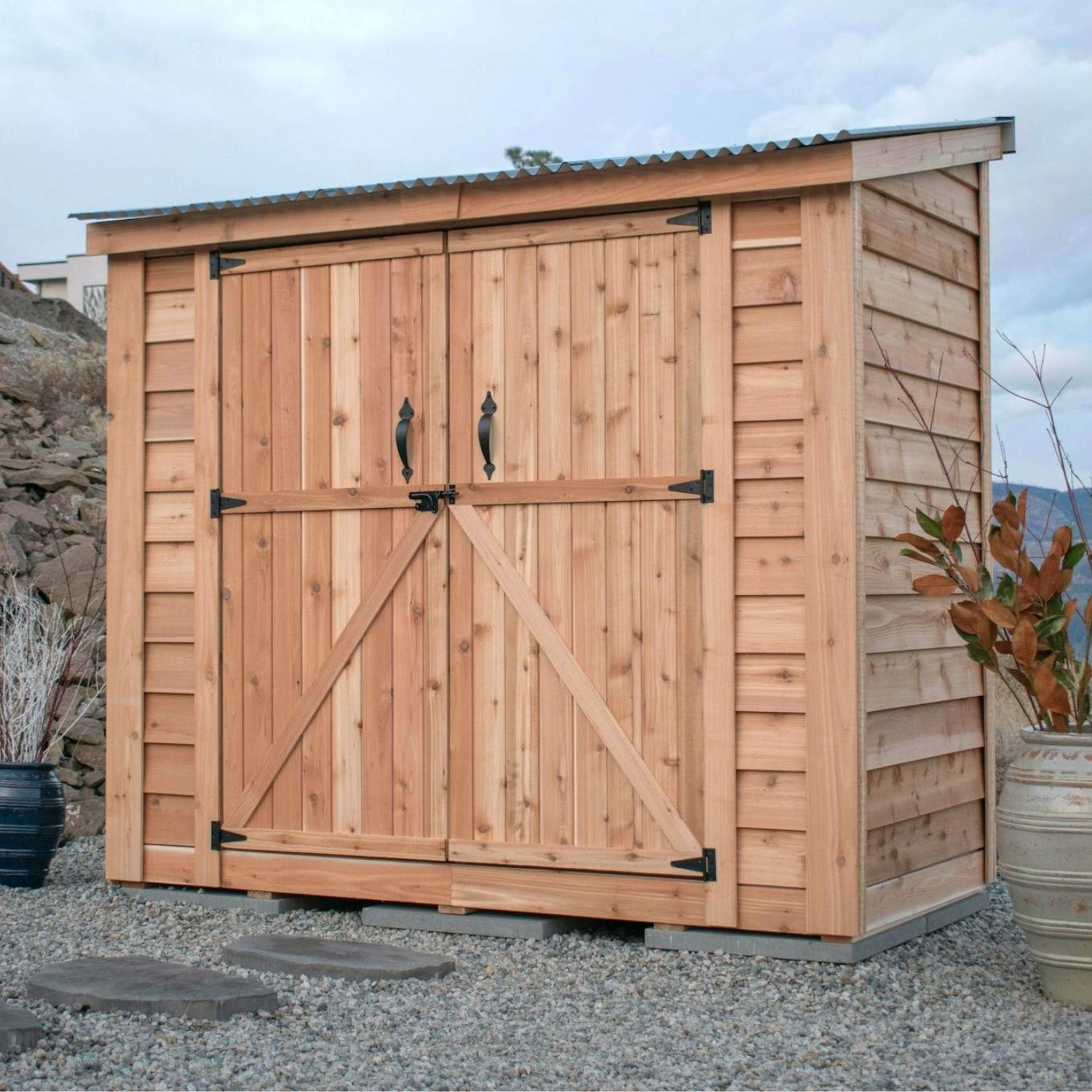 Outdoor Living Today 8x4 Western Red Cedar Spacesaver Shed with Double Doors and Metal Roof