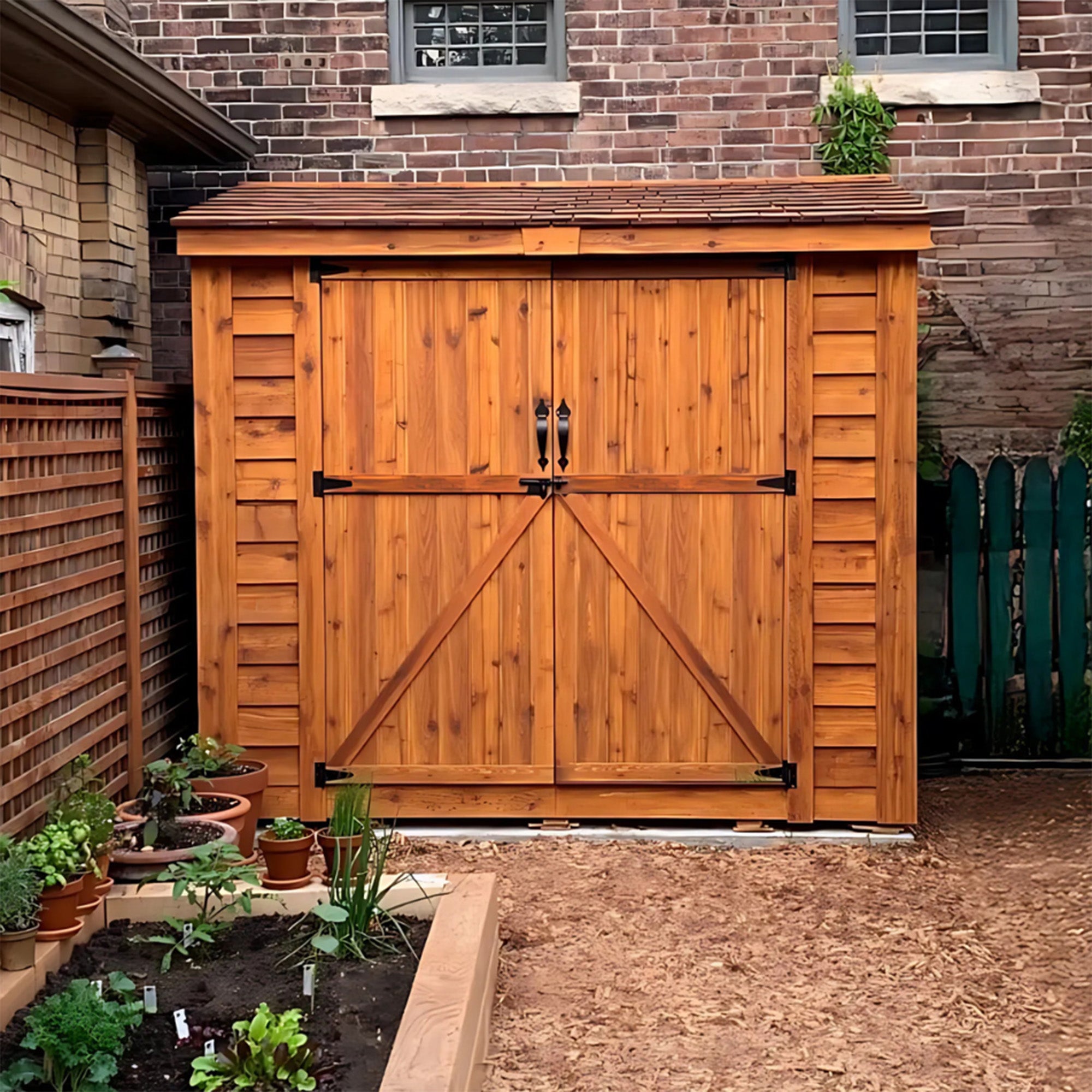 Outdoor Living Today 8x4 Western Red Cedar Spacesaver Shed with Double Doors and Cedar Roof