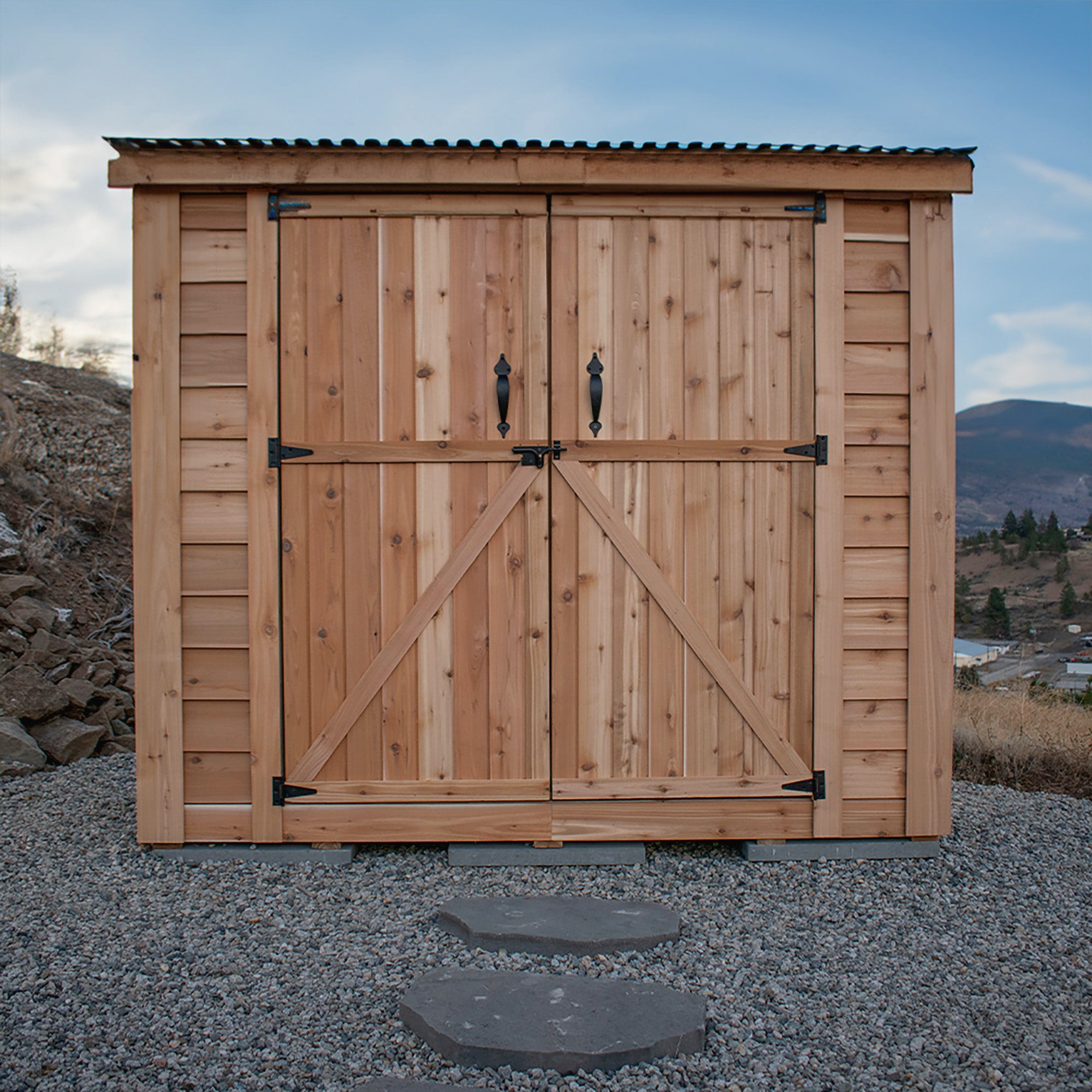 Outdoor Living Today 8x4 Western Red Cedar Spacesaver Shed with Double Doors and Metal Roof