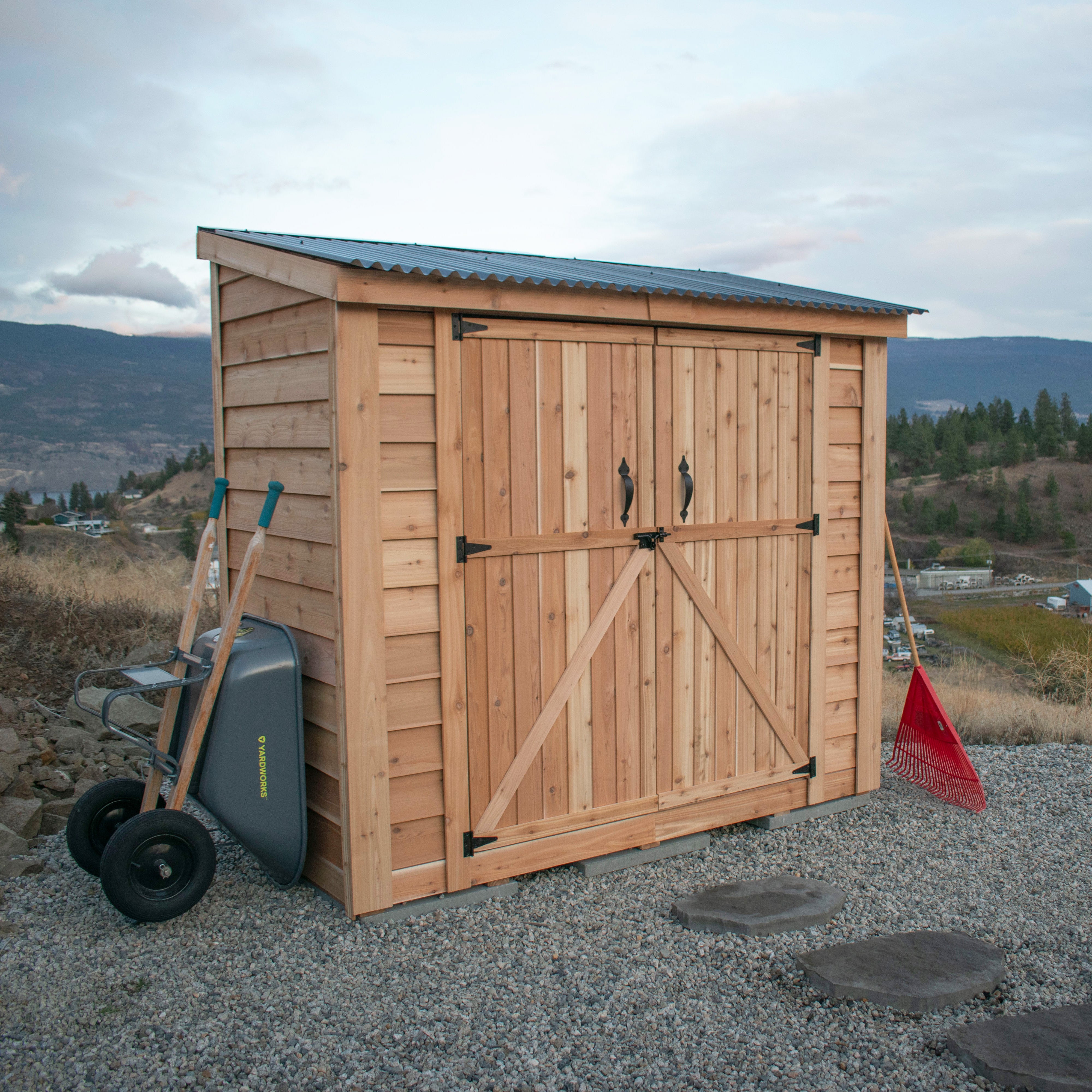 Outdoor Living Today 8x4 Western Red Cedar Spacesaver Shed with Double Doors and Metal Roof