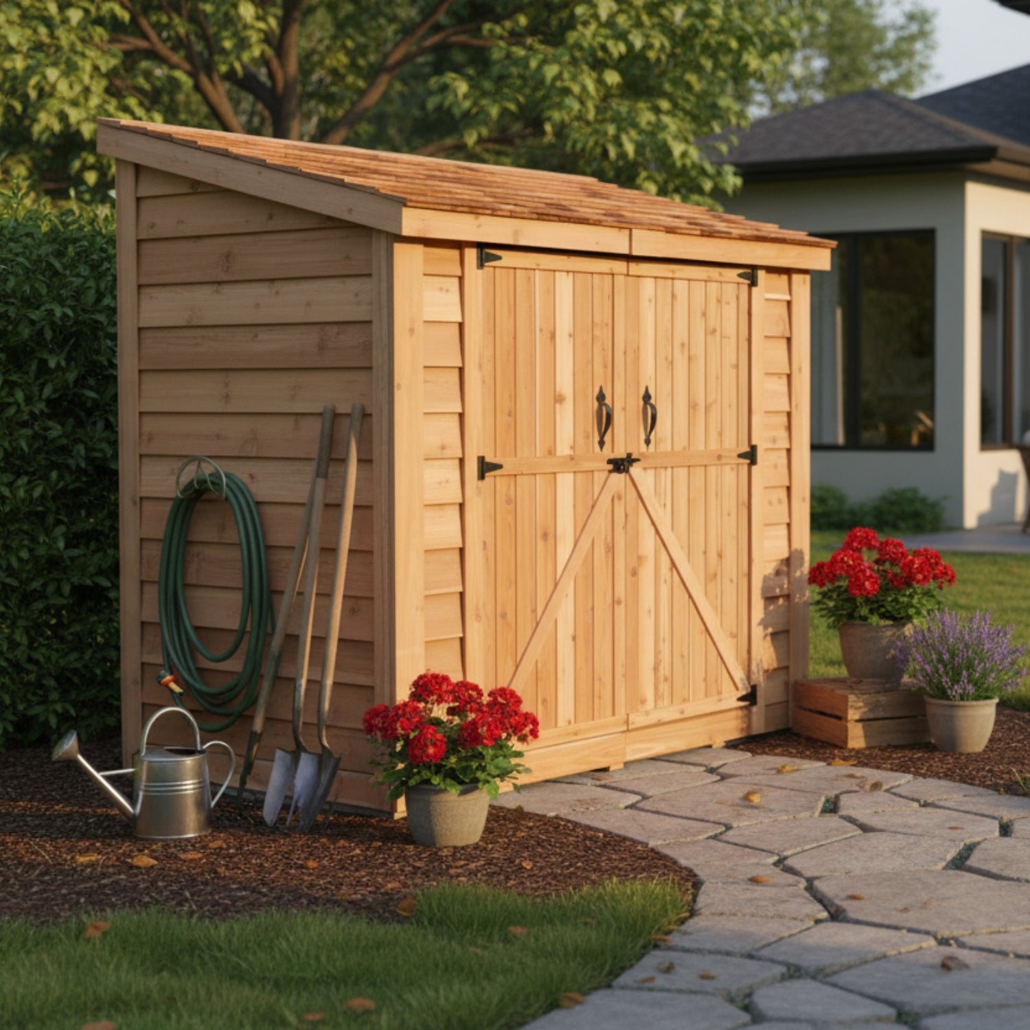Outdoor Living Today 8x4 Western Red Cedar Spacesaver Shed with Double Doors and Cedar Roof