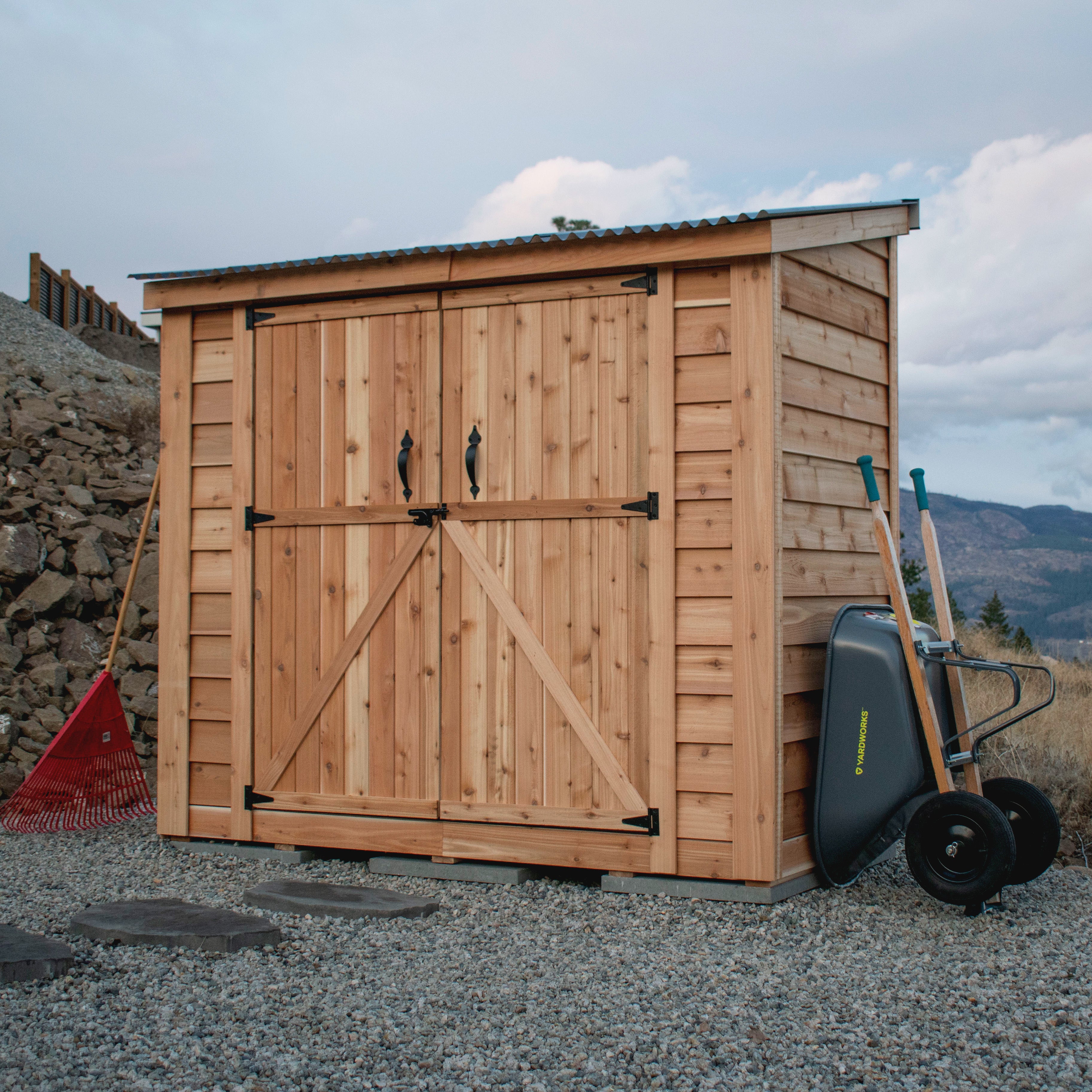 Outdoor Living Today 8x4 Western Red Cedar Spacesaver Shed with Double Doors and Metal Roof