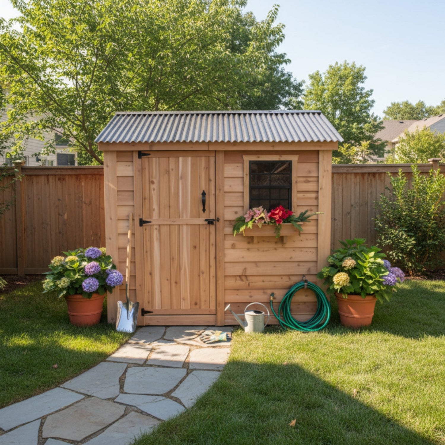 Outdoor Living Today 8x4 Western Red Cedar Spacesaver Shed Single Door with Metal Roof