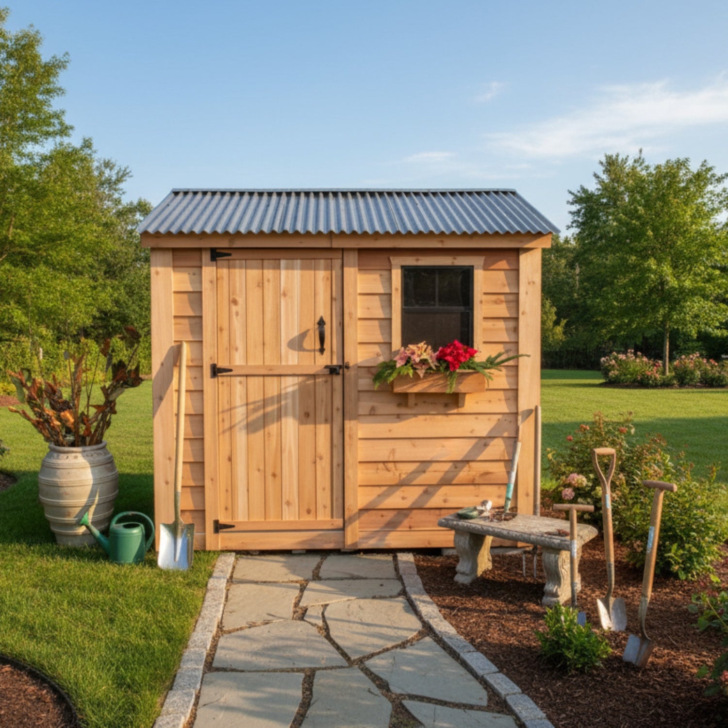 Outdoor Living Today 8x4 Western Red Cedar Spacesaver Shed Single Door with Metal Roof