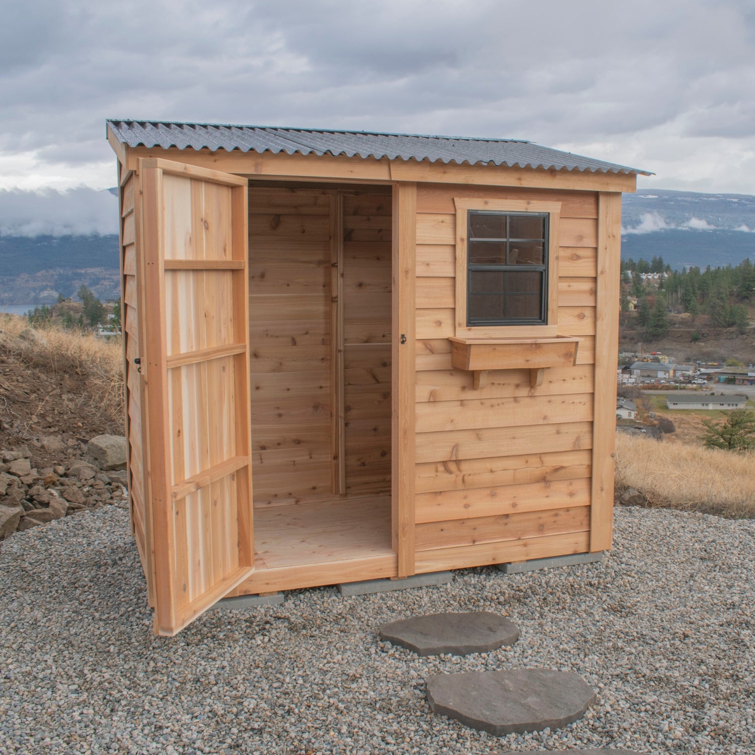 Outdoor Living Today 8x4 Western Red Cedar Spacesaver Shed Single Door with Metal Roof