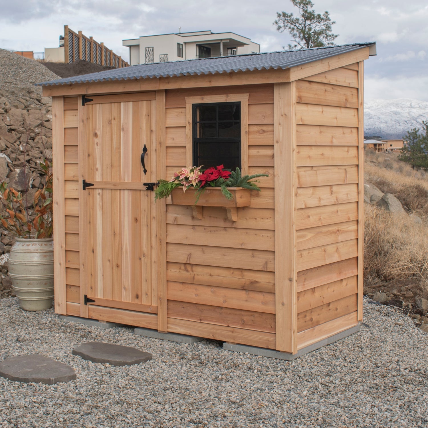 Outdoor Living Today 8x4 Western Red Cedar Spacesaver Shed Single Door with Metal Roof