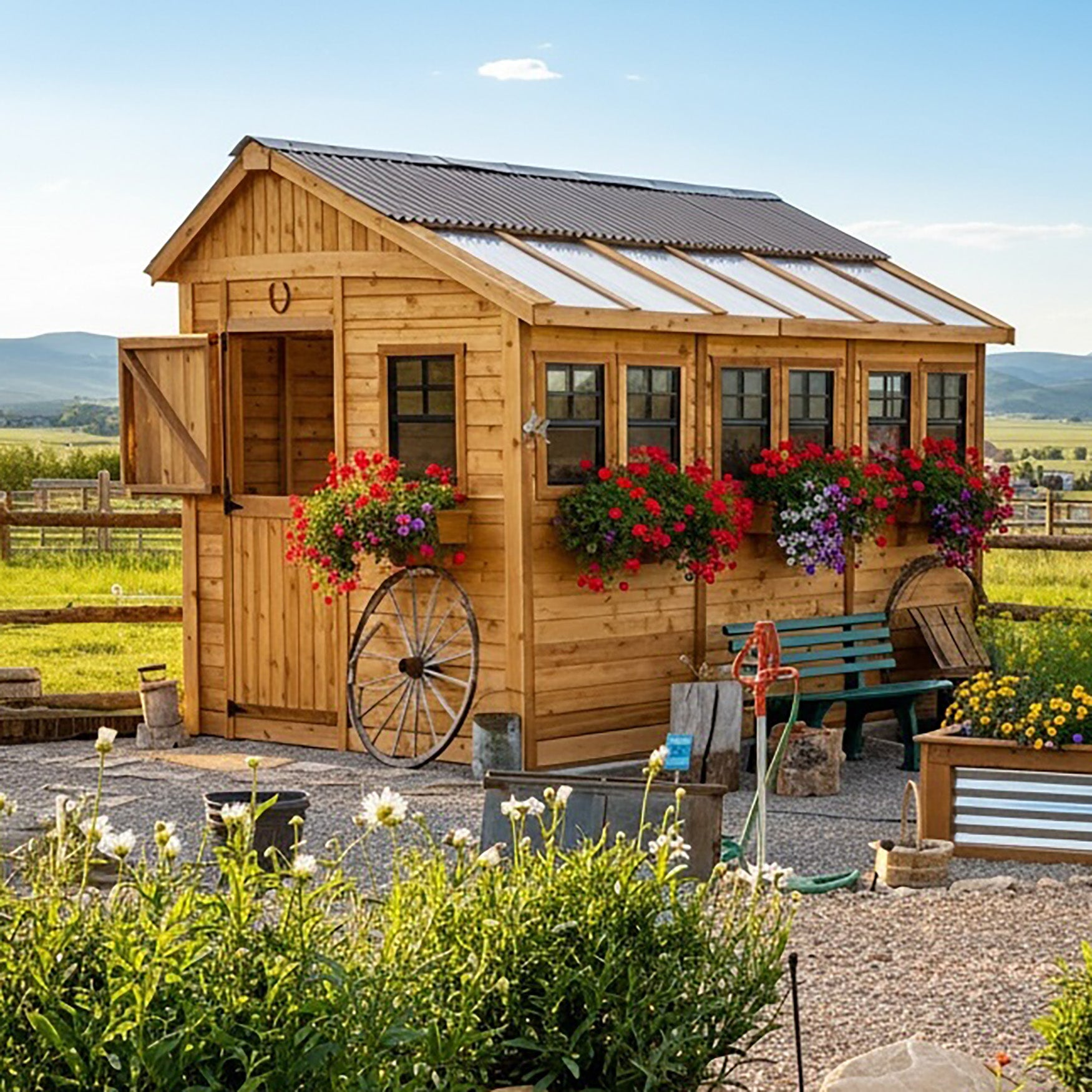 Outdoor Living Today 8x12 Western Red Cedar Sunshed Shed with Metal Roof