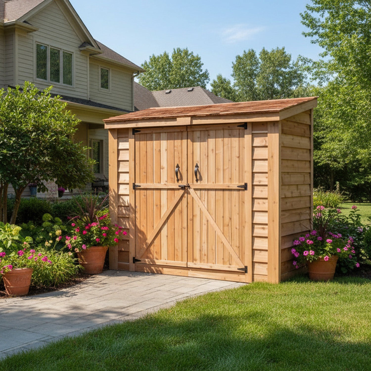 Outdoor Living Today 8x4 Western Red Cedar Spacesaver Shed with Double Doors and Cedar Roof