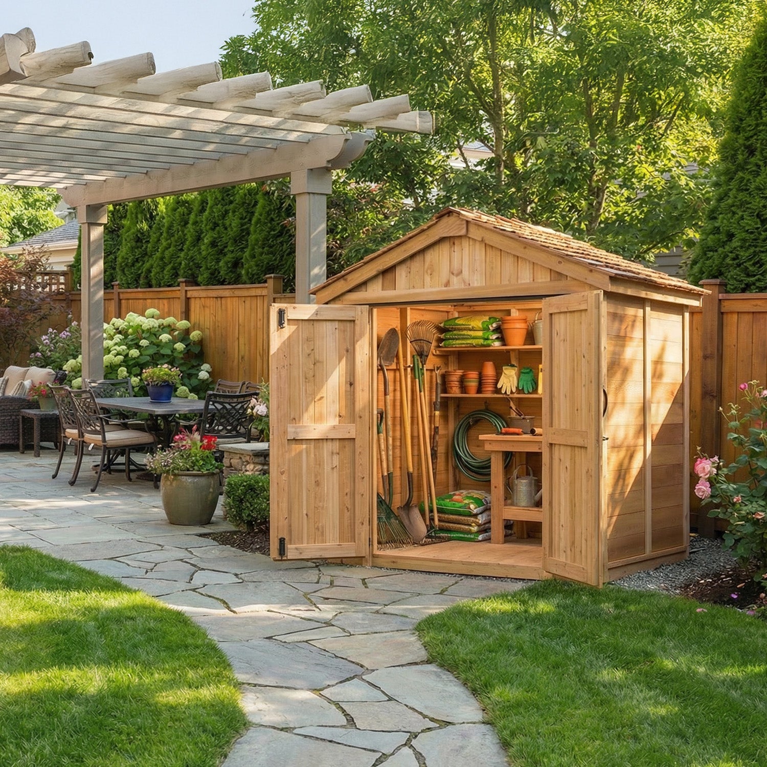 Outdoor Living Today 6x4 Western Red Cedar Space Master Shed Double Door with Cedar Roof