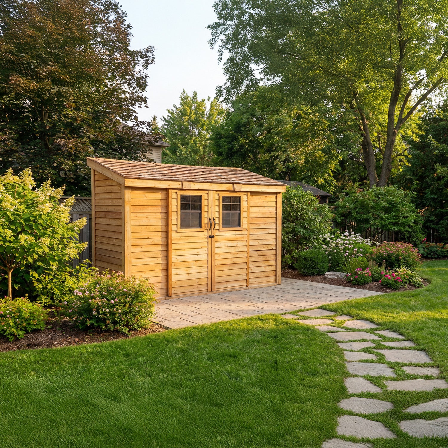 Outdoor Living Today 12x4 Western Red Cedar Spacesaver Shed Sliding Doors with Cedar Roof