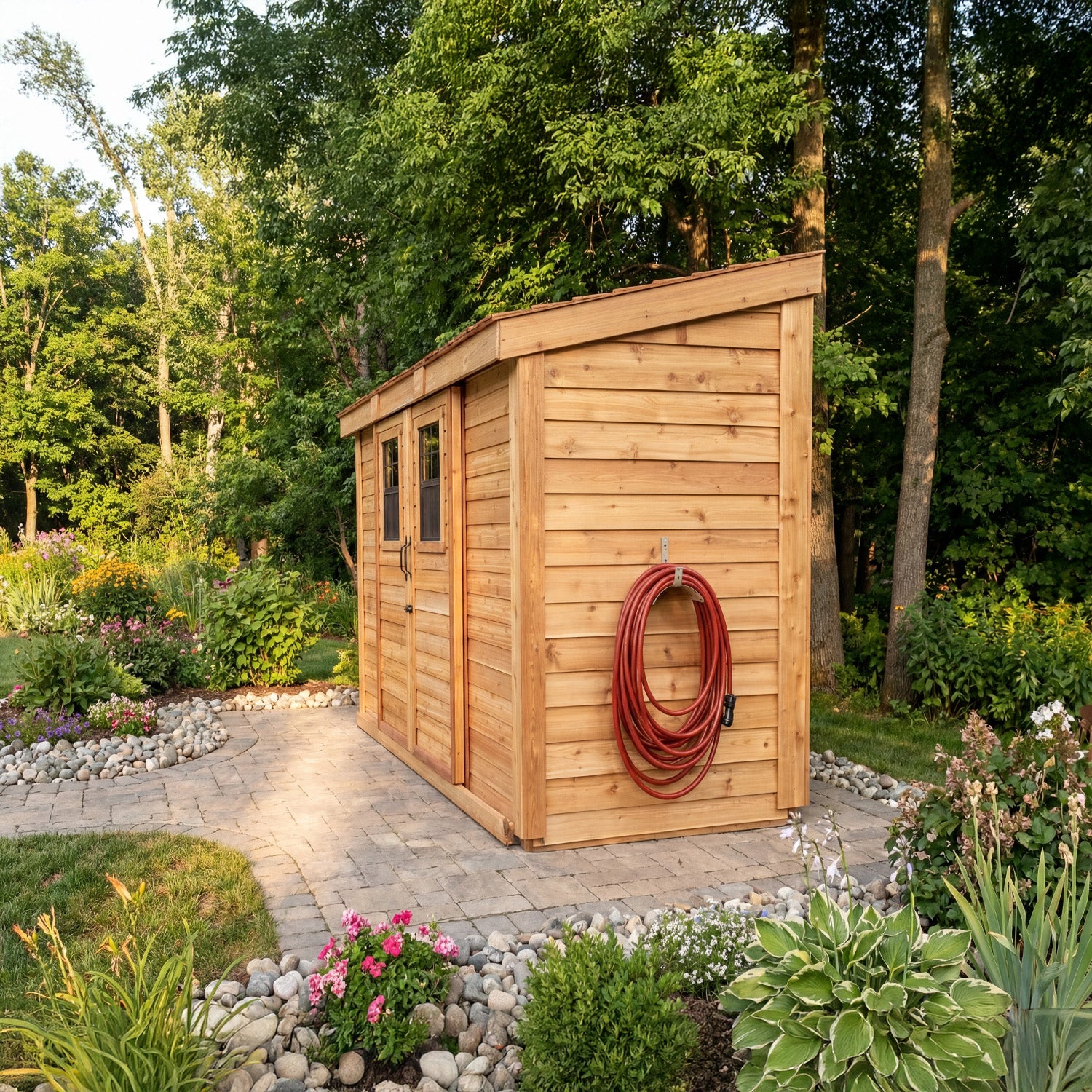 Outdoor Living Today 12x4 Western Red Cedar Spacesaver Shed Sliding Doors with Cedar Roof