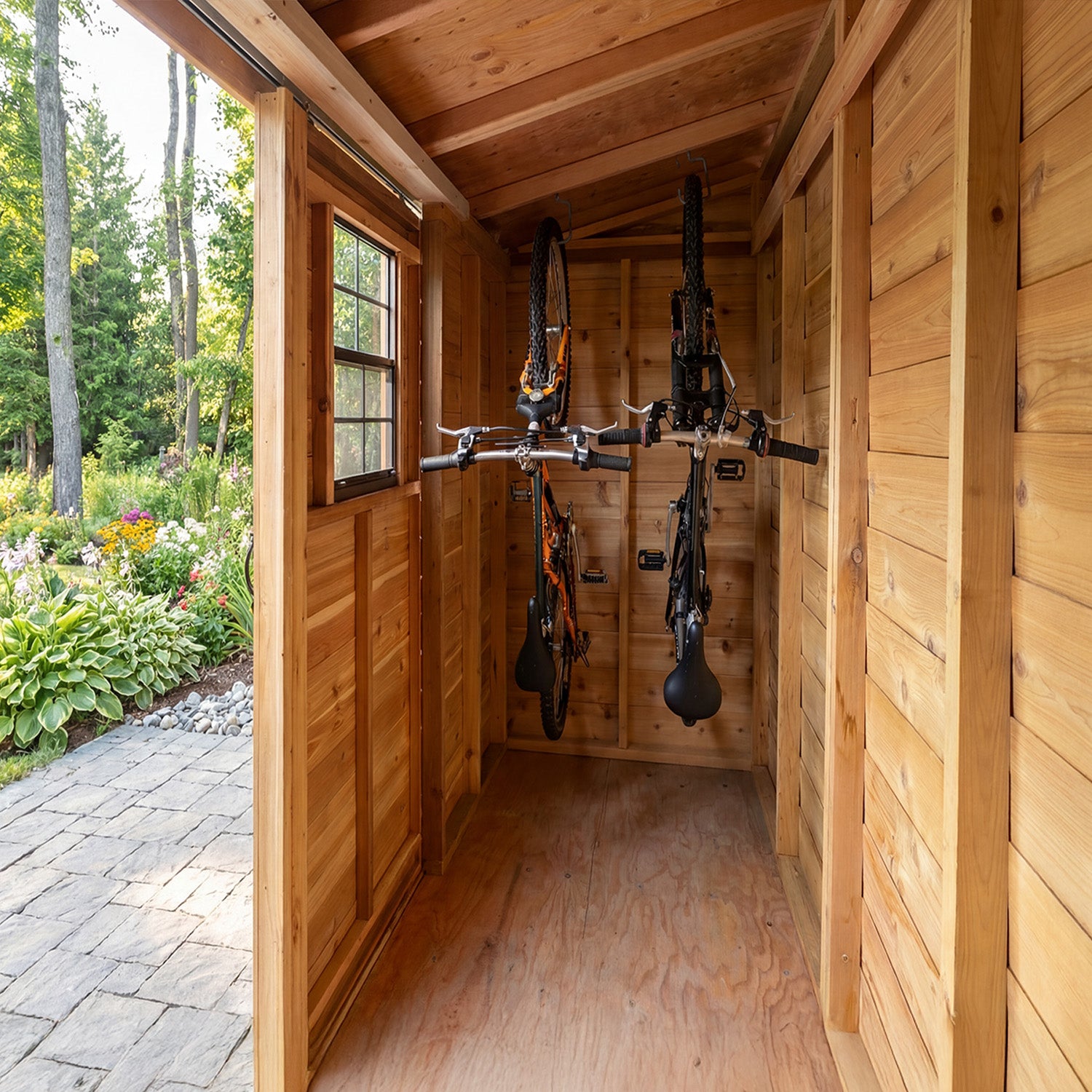 Outdoor Living Today 12x4 Western Red Cedar Spacesaver Shed Sliding Doors with Cedar Roof