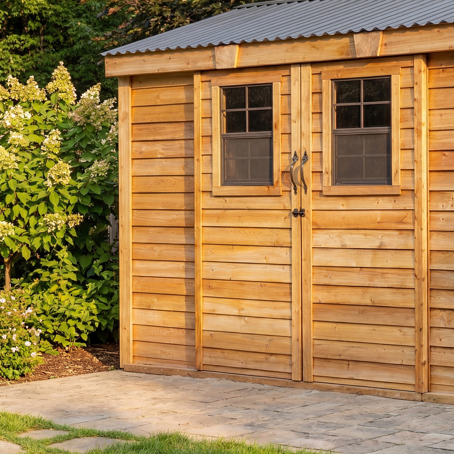 Outdoor Living Today 12x4 Western Red Cedar Spacesaver Shed Sliding Doors with Cedar Roof
