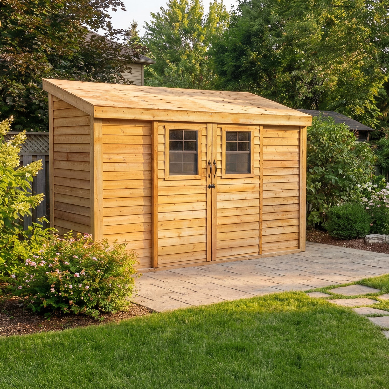Outdoor Living Today 12x4 Western Red Cedar Spacesaver Shed Sliding Doors with Cedar Roof